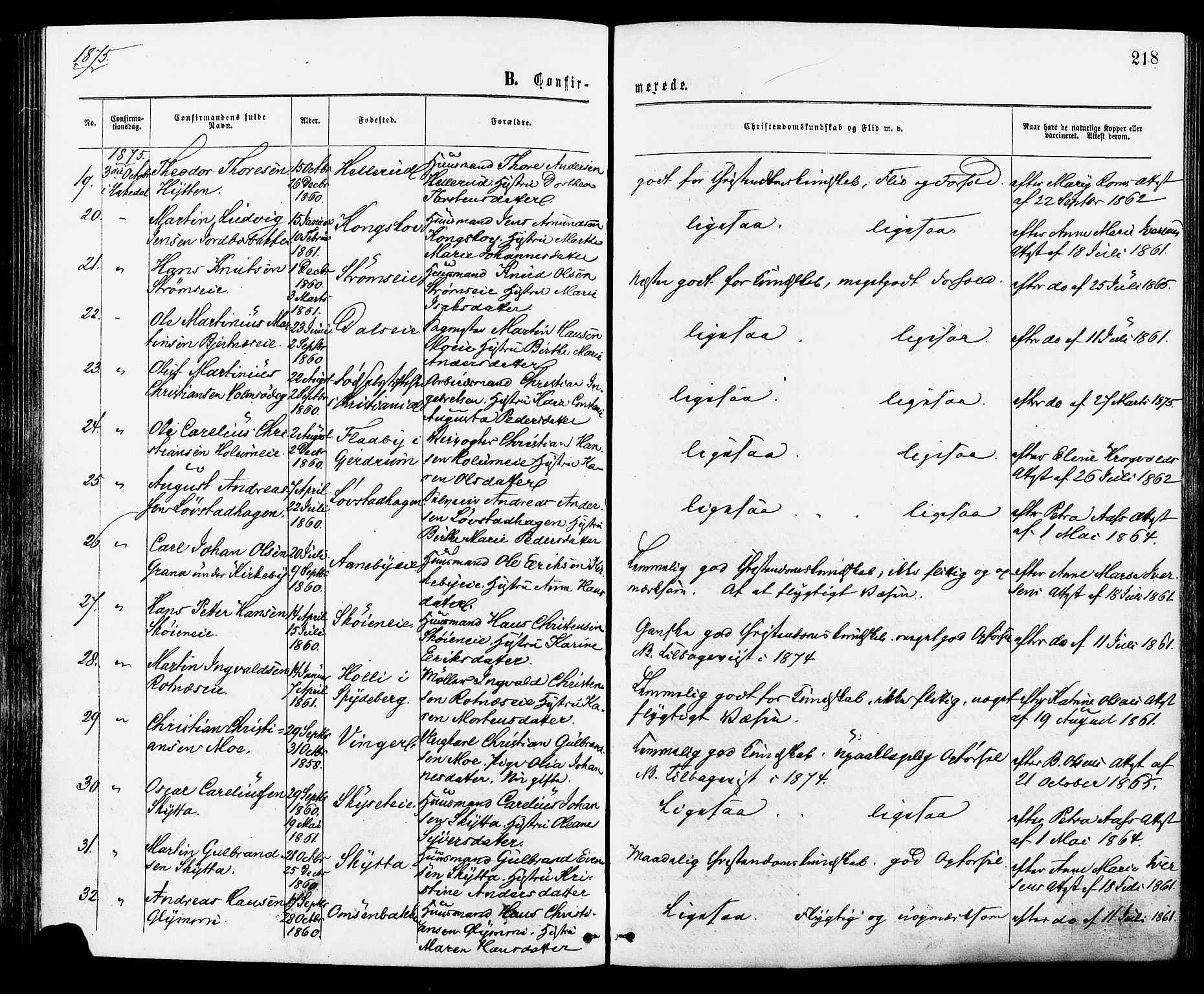 Nittedal prestekontor Kirkebøker, AV/SAO-A-10365a/F/Fa/L0006: Parish register (official) no. I 6, 1863-1878, p. 218