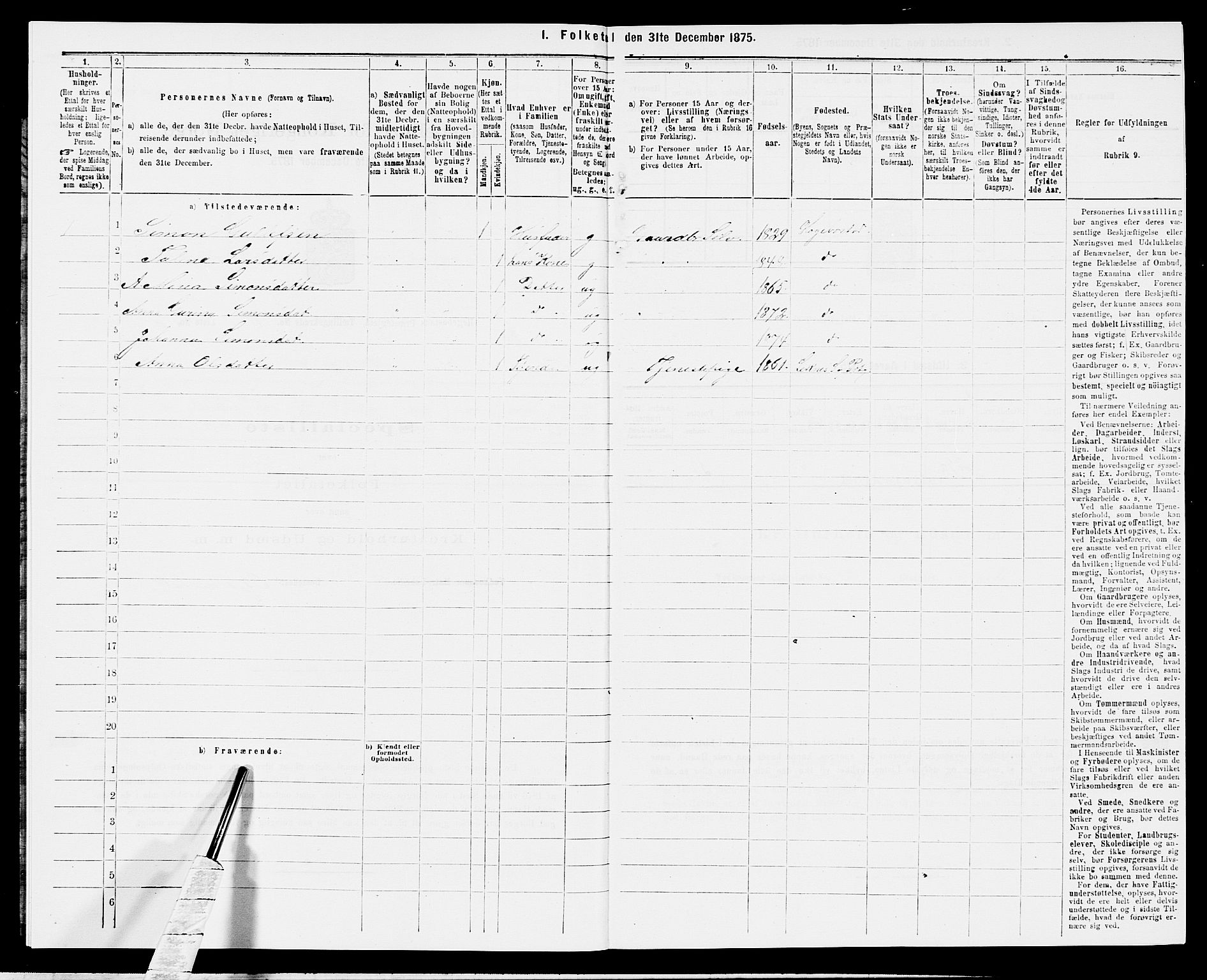 SAK, 1875 census for 1034P Hægebostad, 1875, p. 47