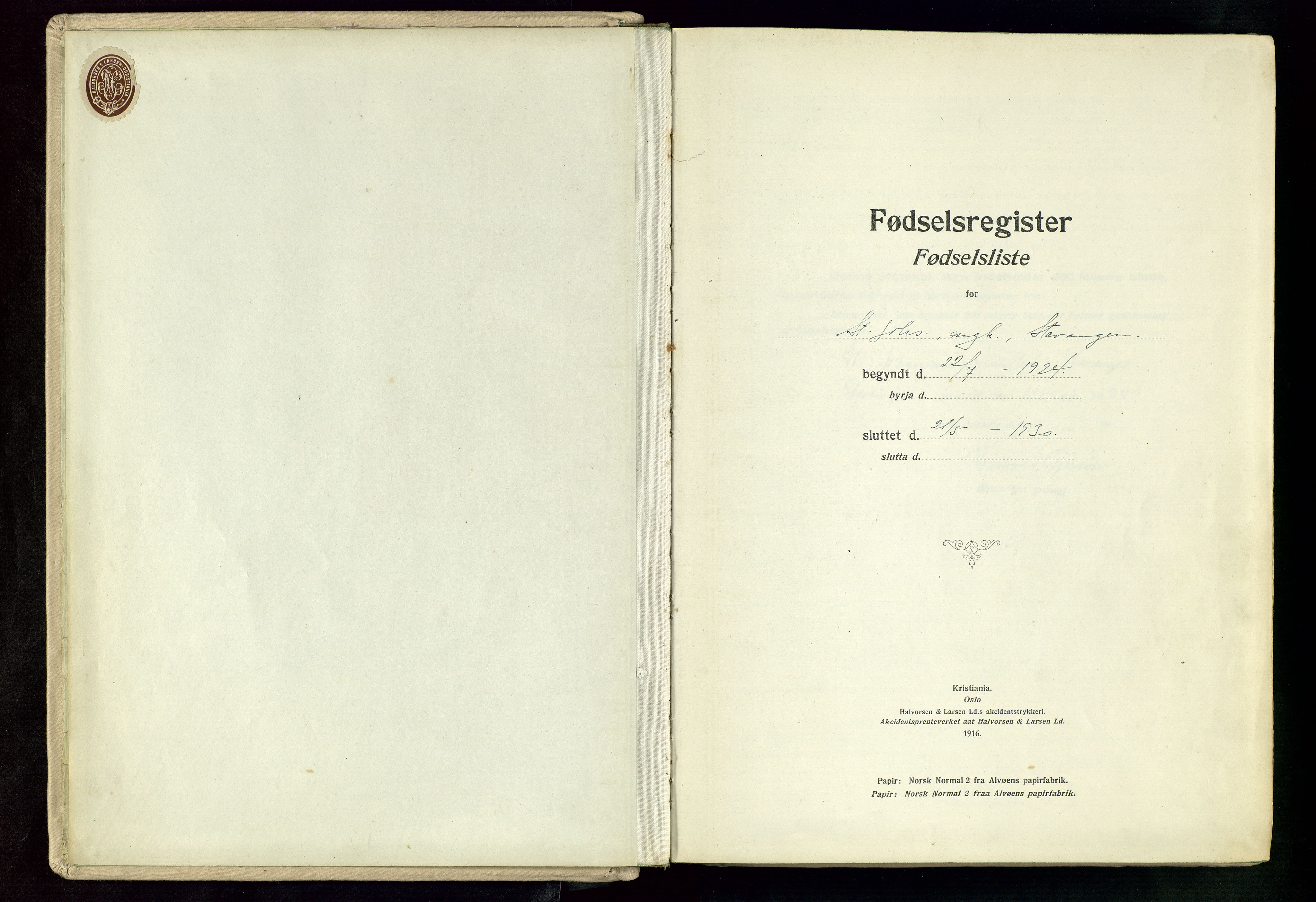 St. Johannes sokneprestkontor, SAST/A-101814/002/A/L0003: Birth register no. 3, 1924-1930