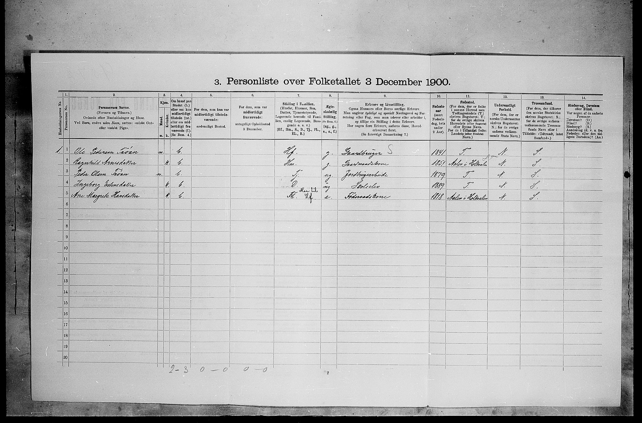 SAH, 1900 census for Tolga, 1900, p. 1229