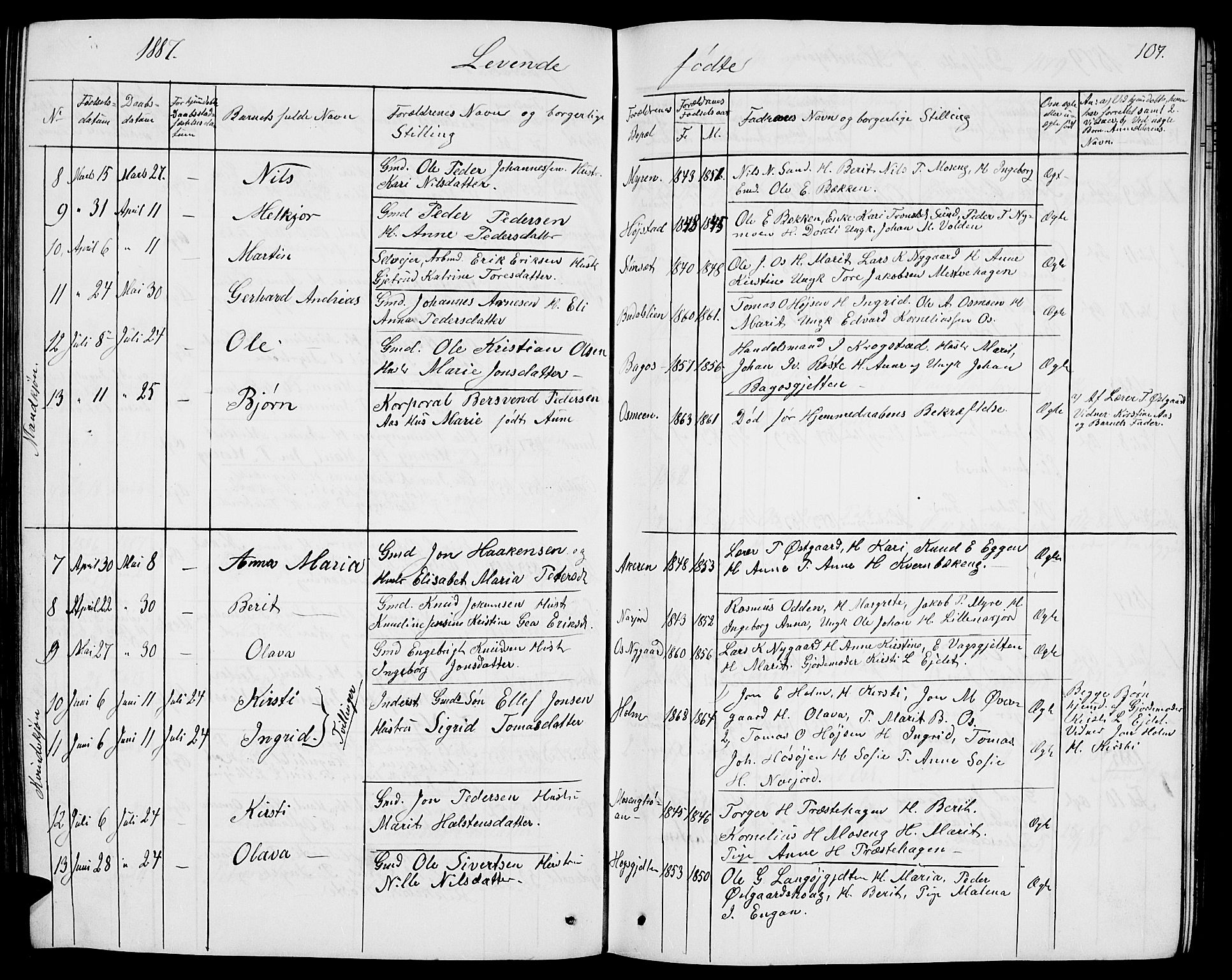 Tolga prestekontor, AV/SAH-PREST-062/L/L0004: Parish register (copy) no. 4, 1845-1887, p. 107