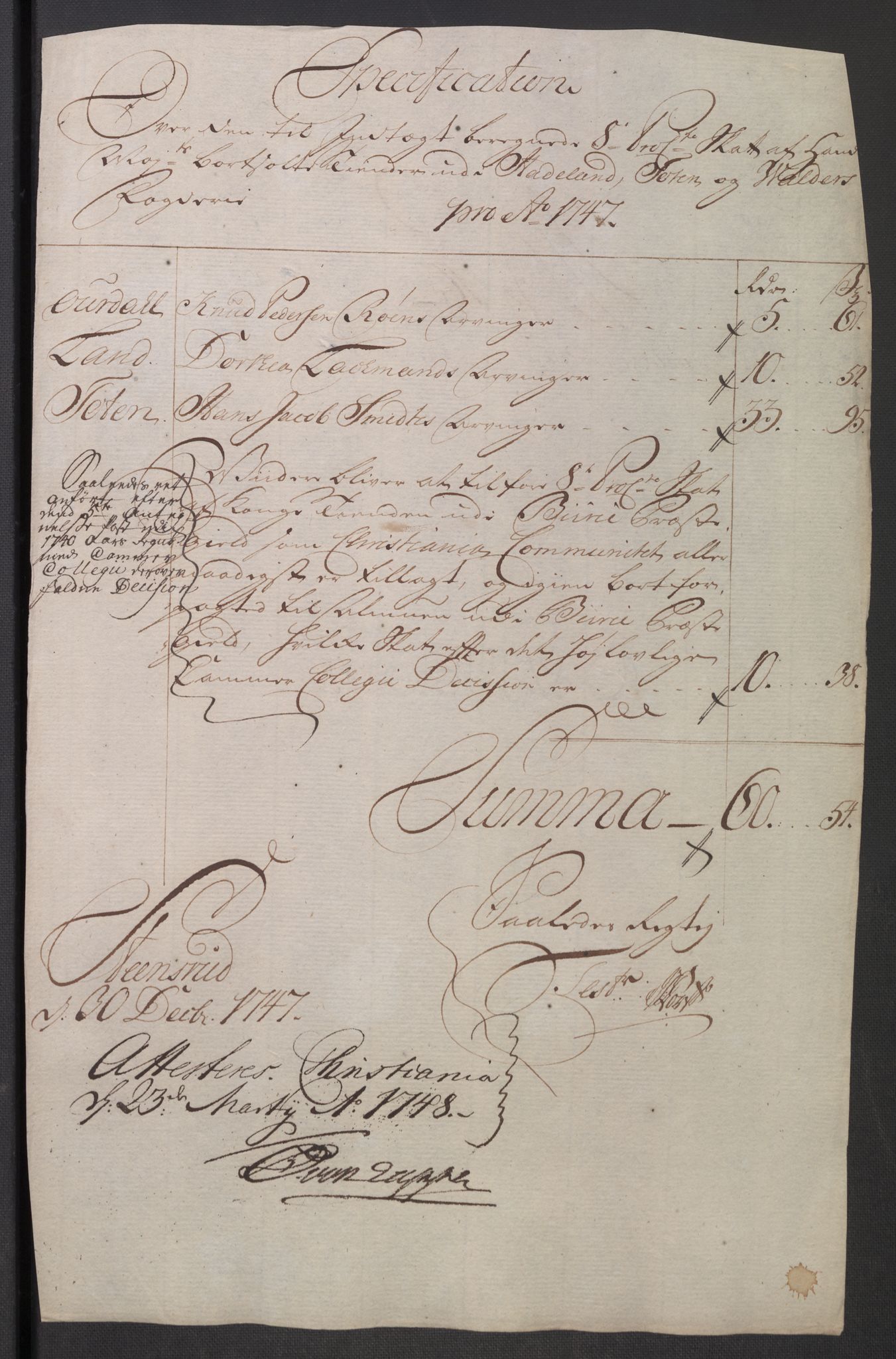 Rentekammeret inntil 1814, Reviderte regnskaper, Fogderegnskap, RA/EA-4092/R18/L1346: Fogderegnskap Hadeland, Toten og Valdres, 1747-1748, p. 85