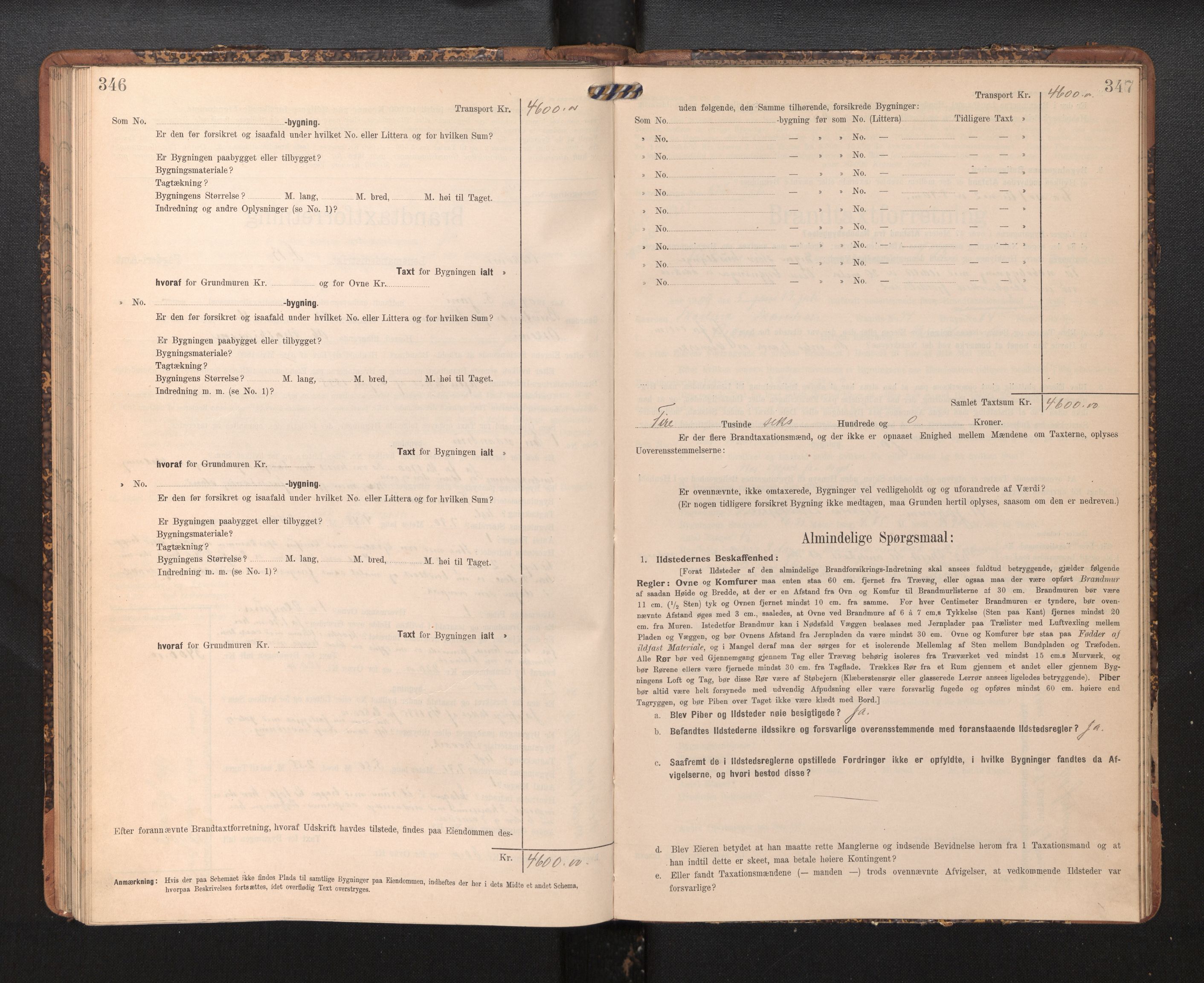 Lensmannen i Askøy, AV/SAB-A-31001/0012/L0005: Branntakstprotokoll, skjematakst, 1907-1915, p. 346-347