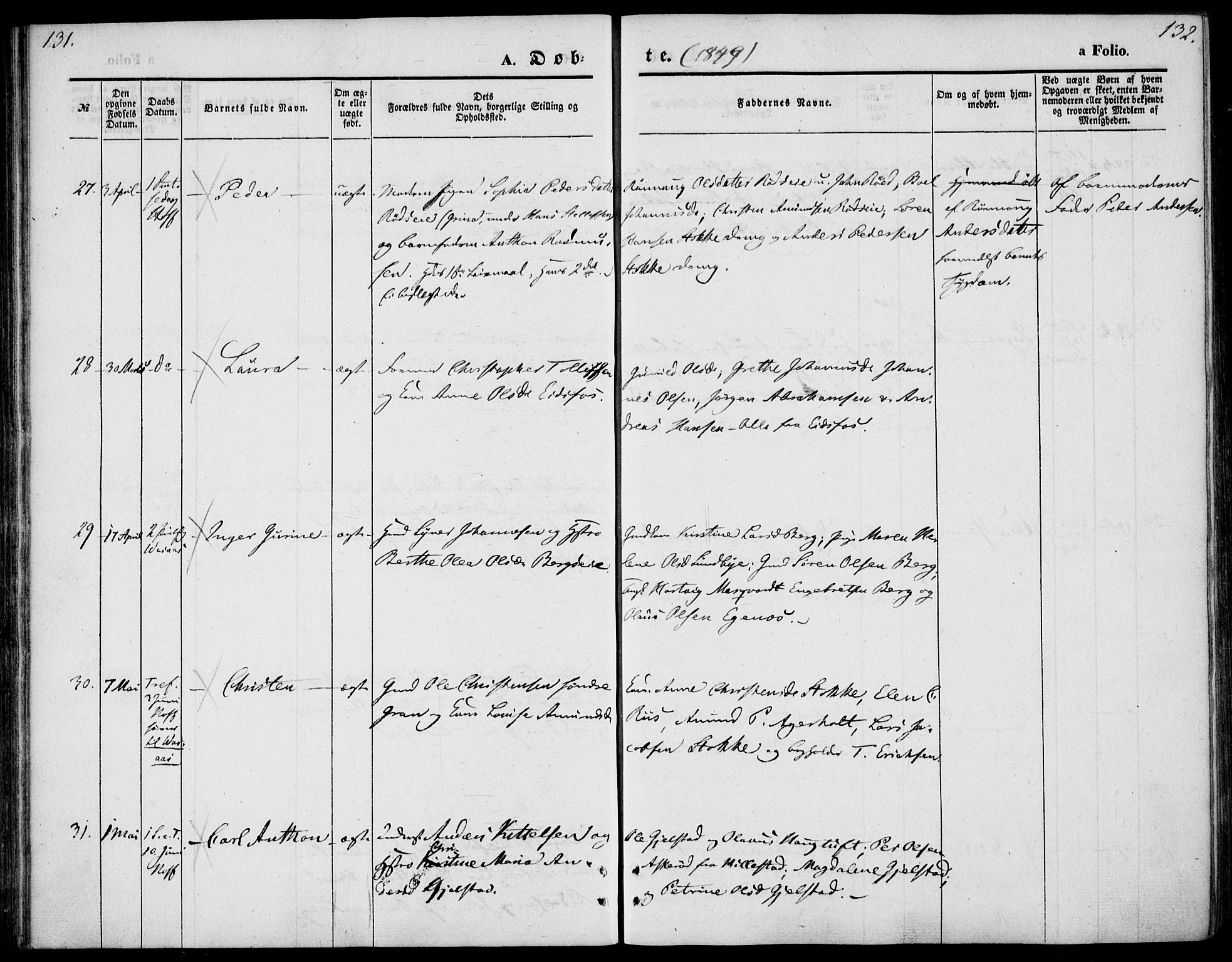 Hof kirkebøker, AV/SAKO-A-64/F/Fa/L0005: Parish register (official) no. I 5, 1844-1851, p. 131-132