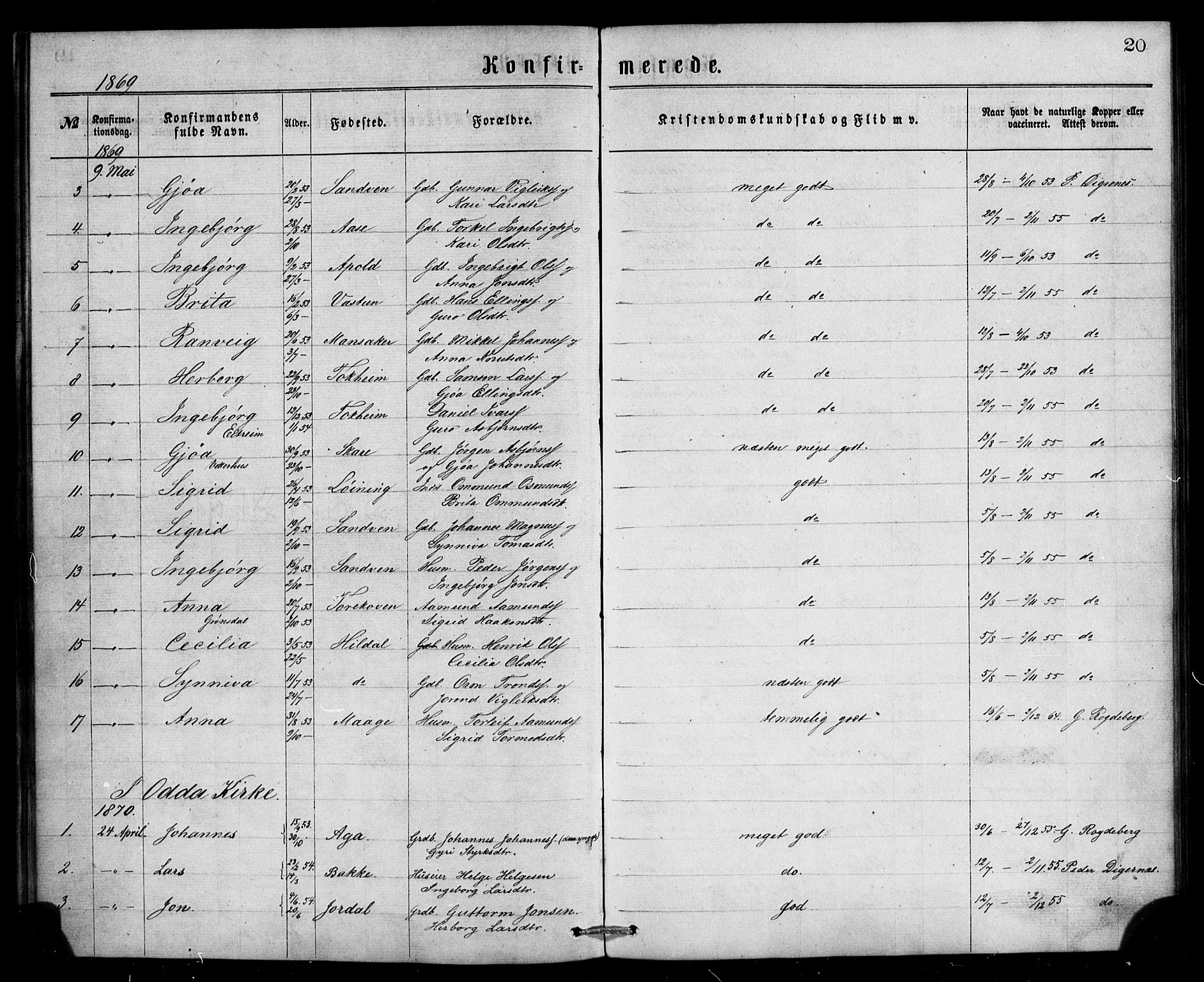 Ullensvang sokneprestembete, AV/SAB-A-78701/H/Haa: Parish register (official) no. A 13, 1867-1879, p. 20