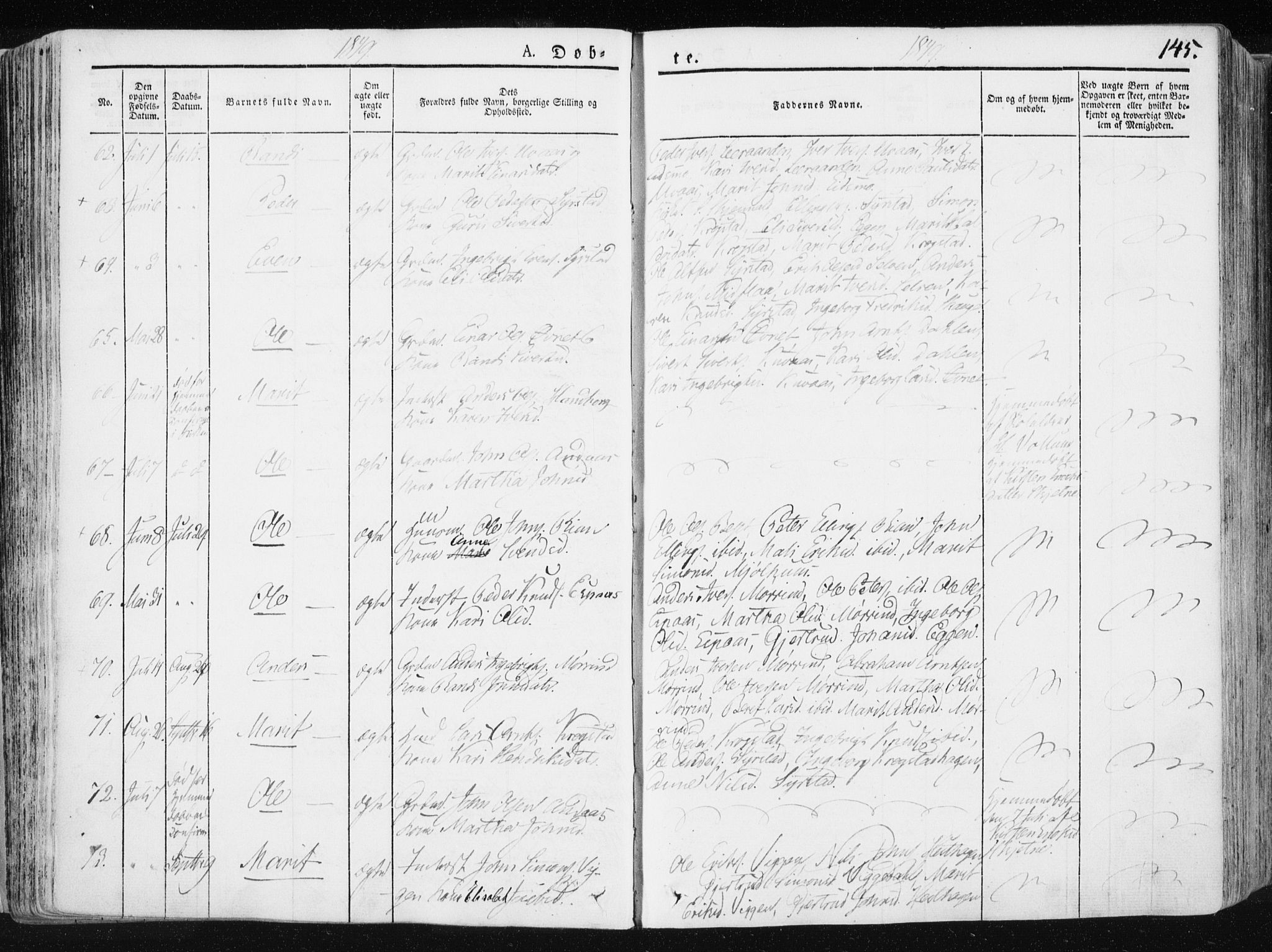 Ministerialprotokoller, klokkerbøker og fødselsregistre - Sør-Trøndelag, AV/SAT-A-1456/665/L0771: Parish register (official) no. 665A06, 1830-1856, p. 145