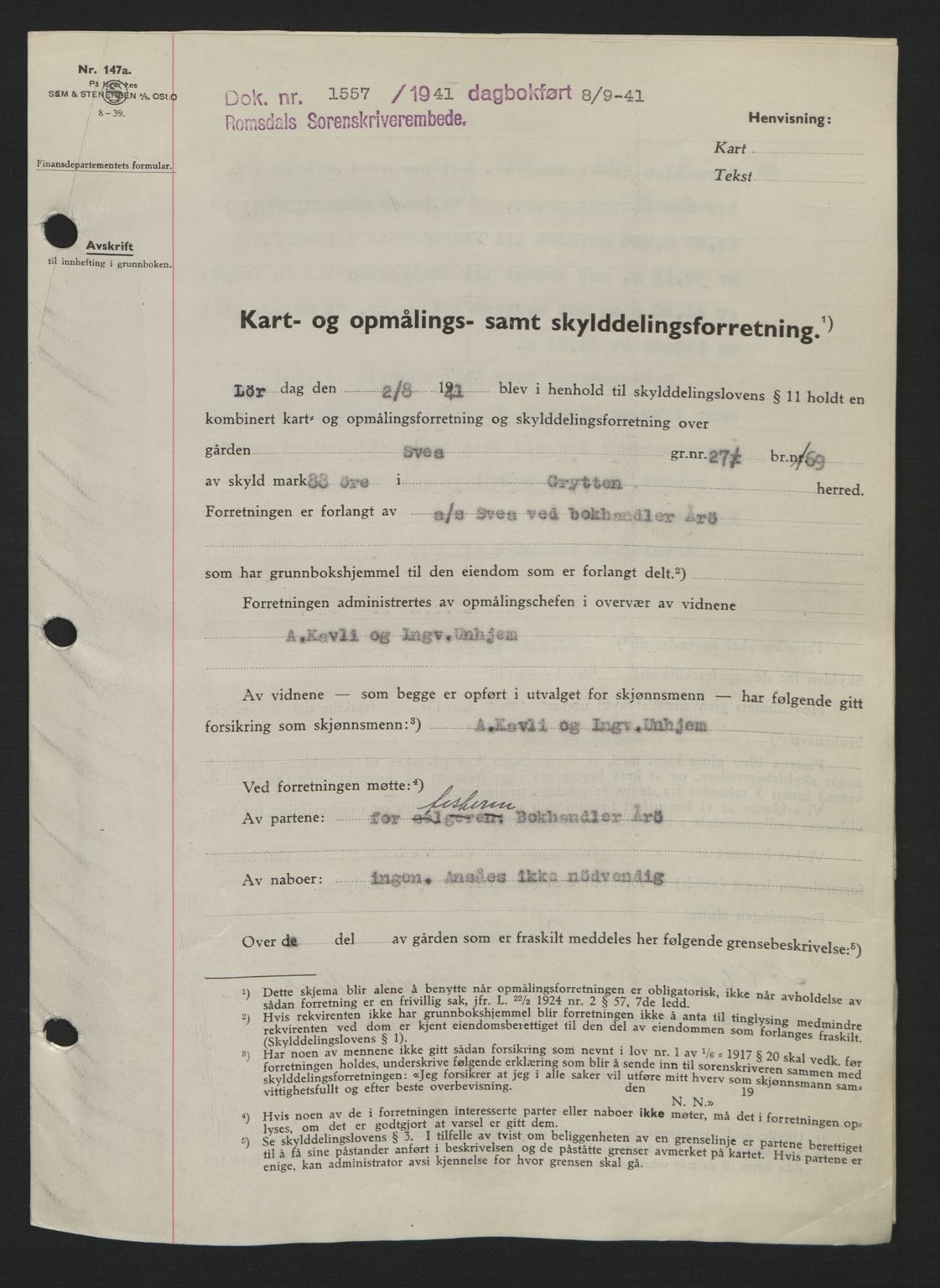 Romsdal sorenskriveri, AV/SAT-A-4149/1/2/2C: Mortgage book no. A10, 1941-1941, Diary no: : 1557/1941