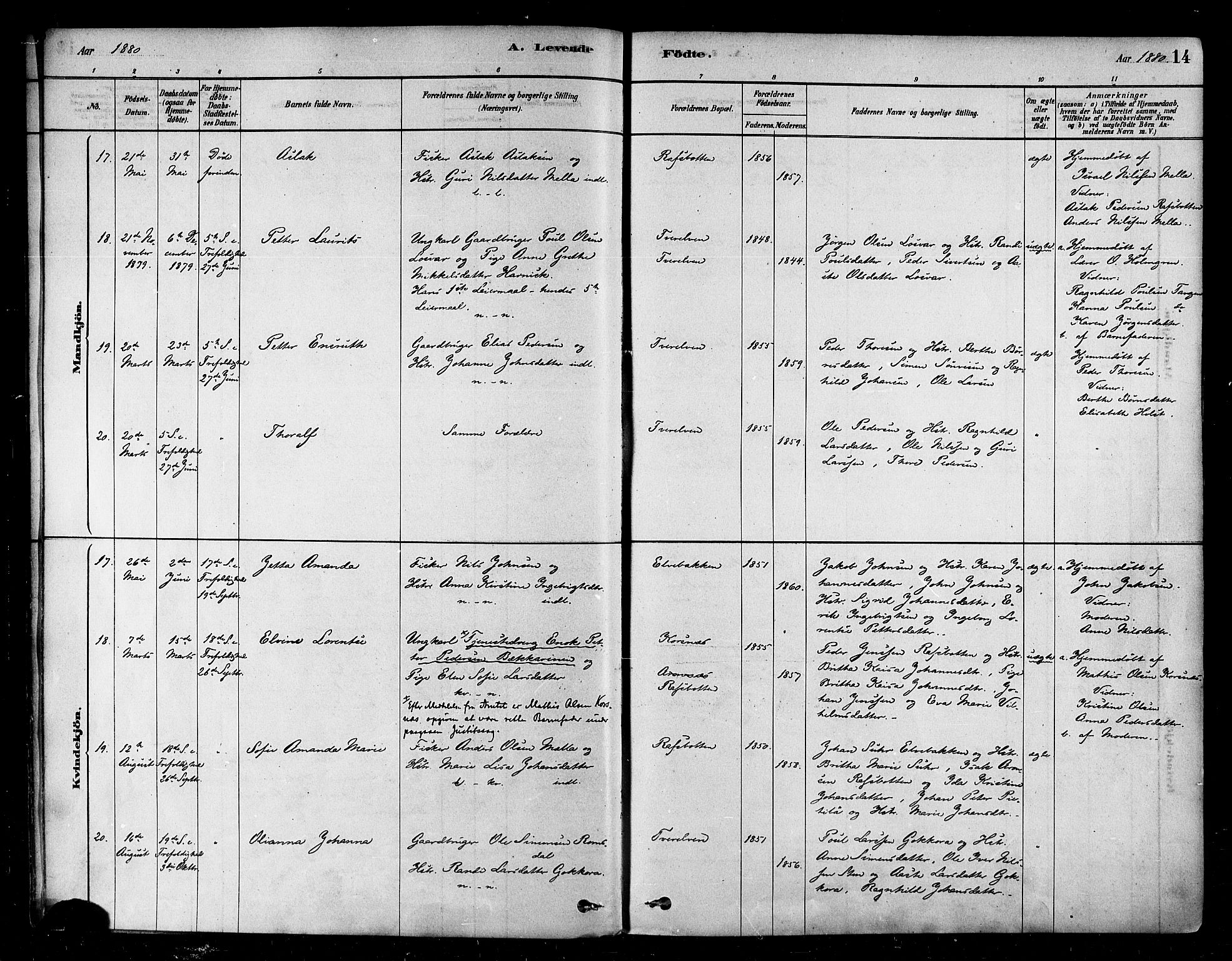 Alta sokneprestkontor, SATØ/S-1338/H/Ha/L0002.kirke: Parish register (official) no. 2, 1879-1892, p. 14