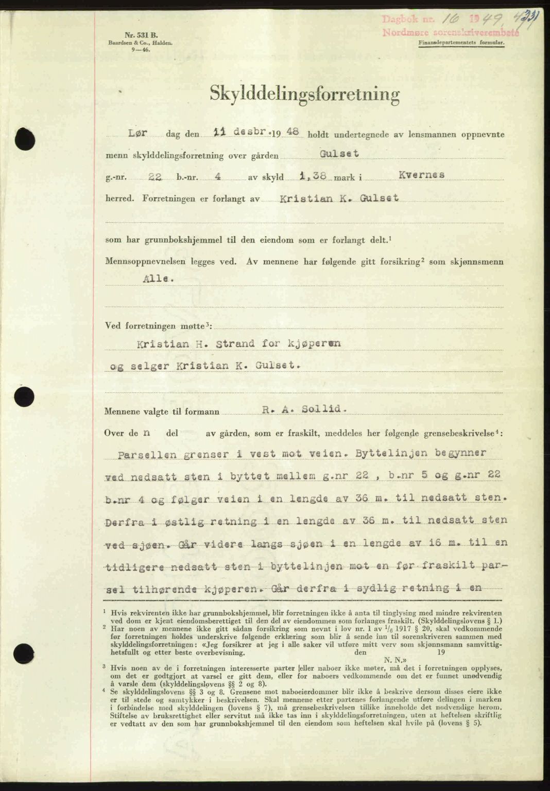 Nordmøre sorenskriveri, AV/SAT-A-4132/1/2/2Ca: Mortgage book no. A110, 1948-1949, Diary no: : 16/1949