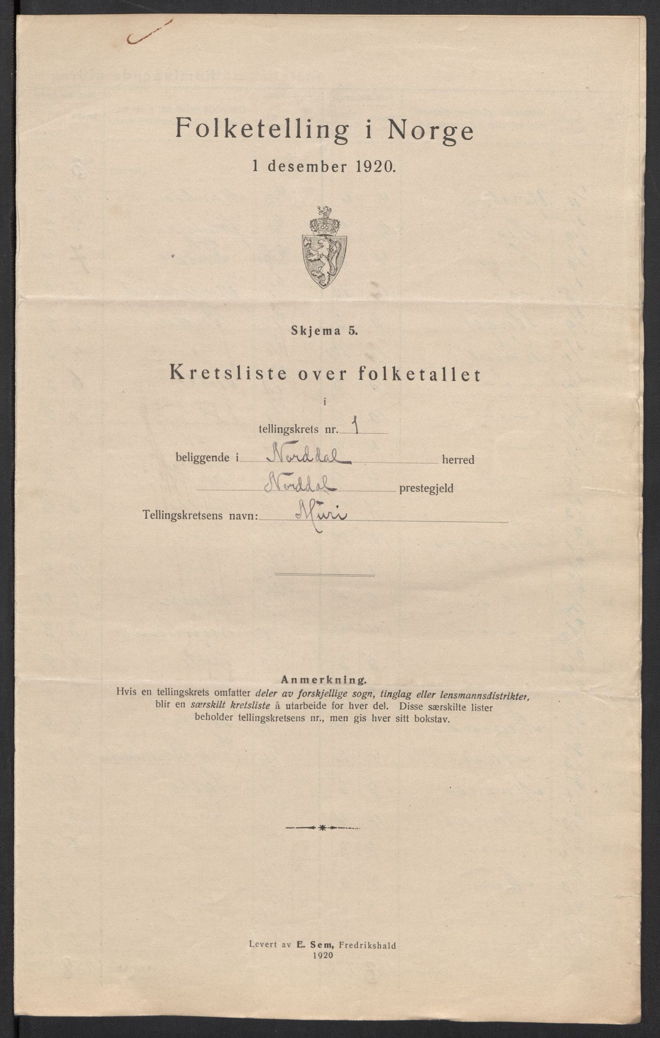 SAT, 1920 census for Norddal, 1920, p. 6