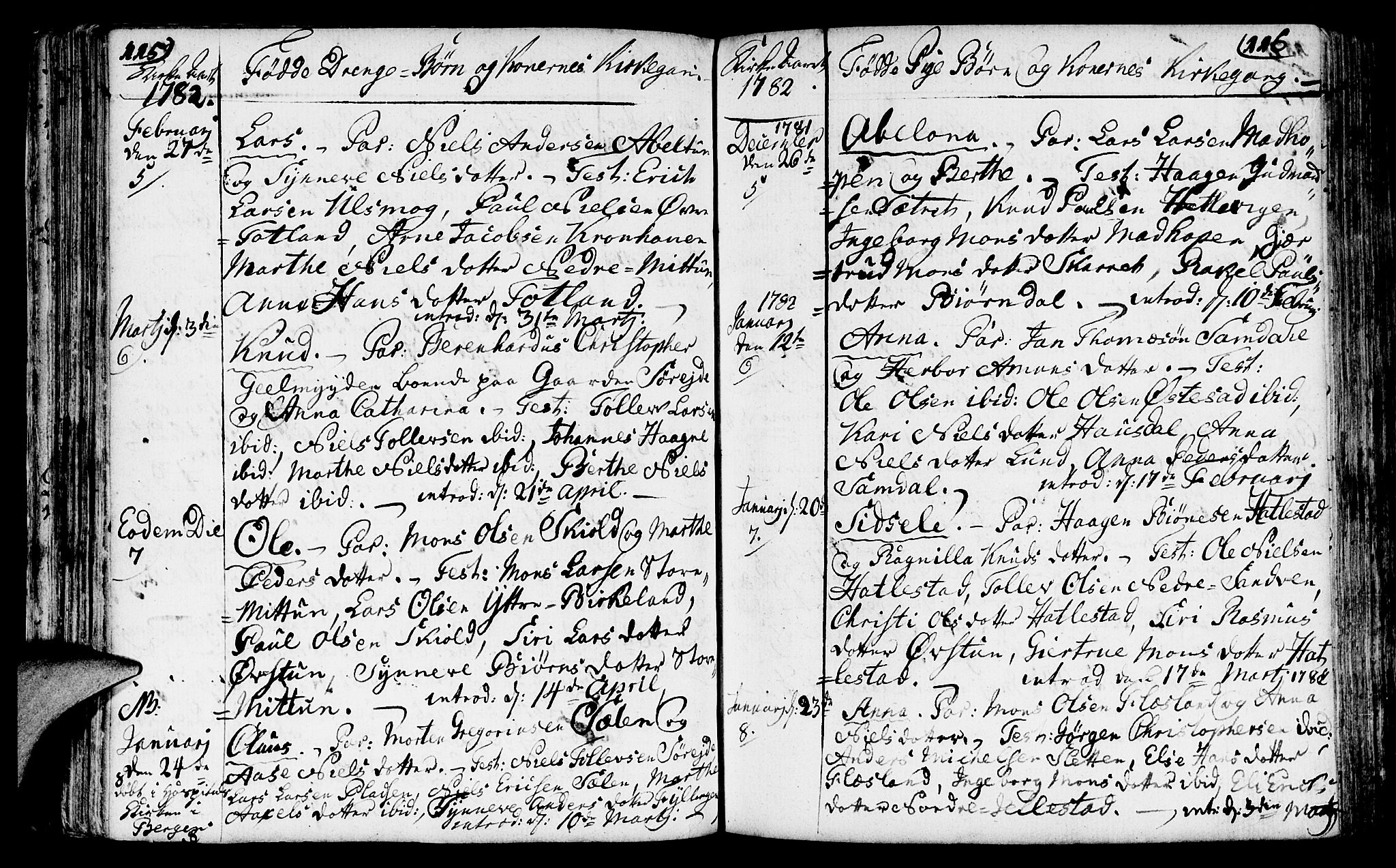 Fana Sokneprestembete, AV/SAB-A-75101/H/Haa/Haaa/L0005: Parish register (official) no. A 5, 1773-1799, p. 115-116