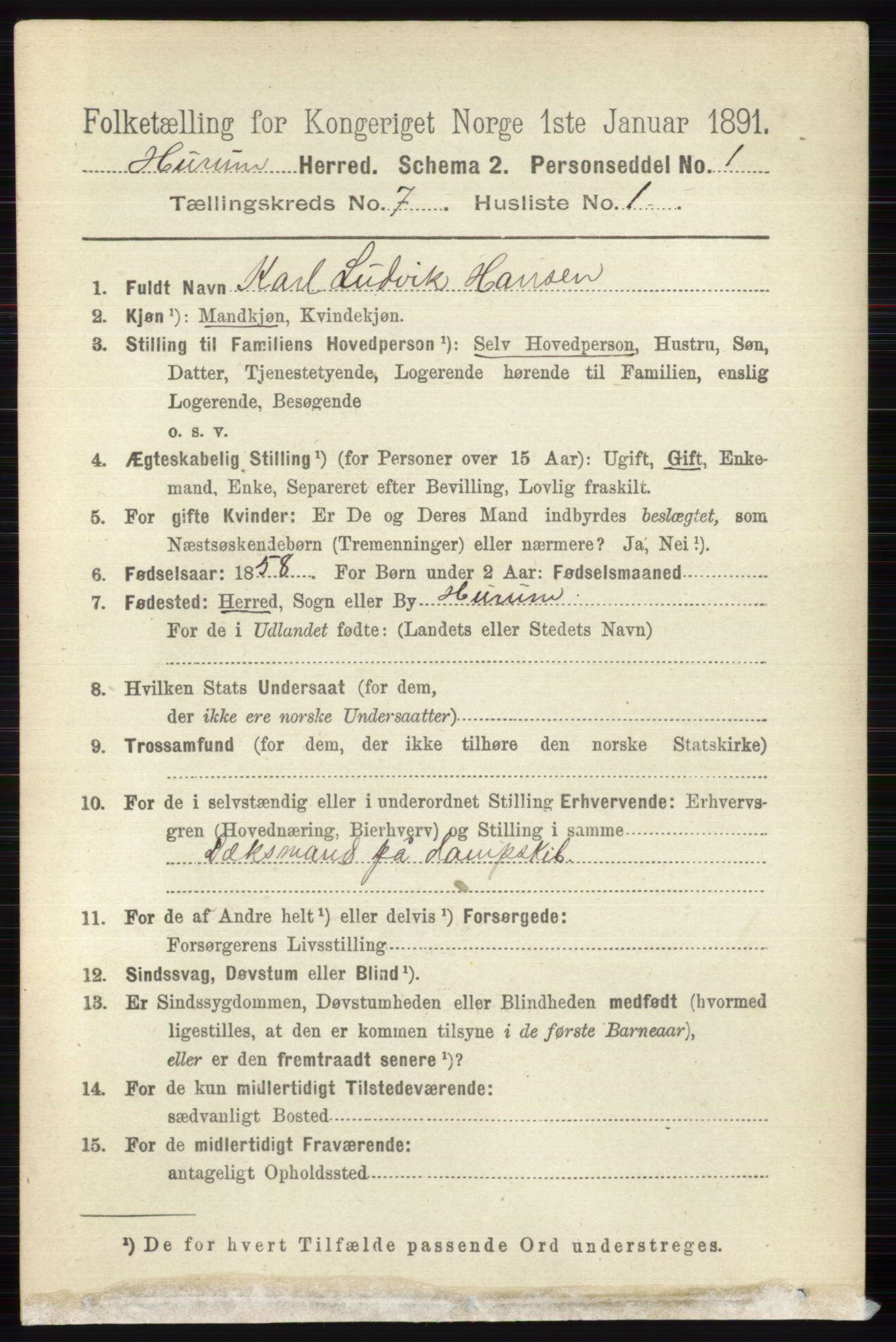 RA, 1891 census for 0628 Hurum, 1891, p. 2271