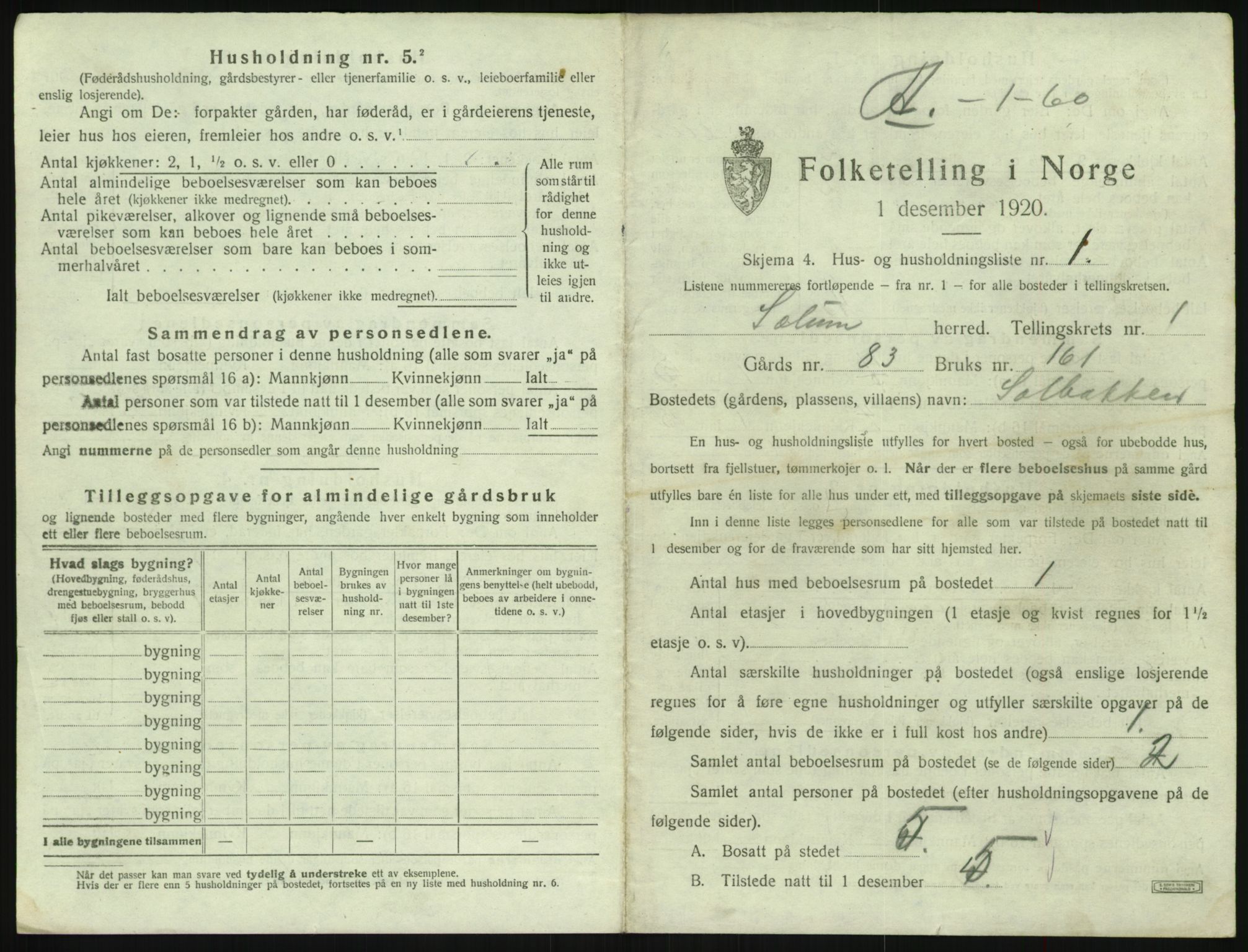 SAKO, 1920 census for Solum, 1920, p. 61