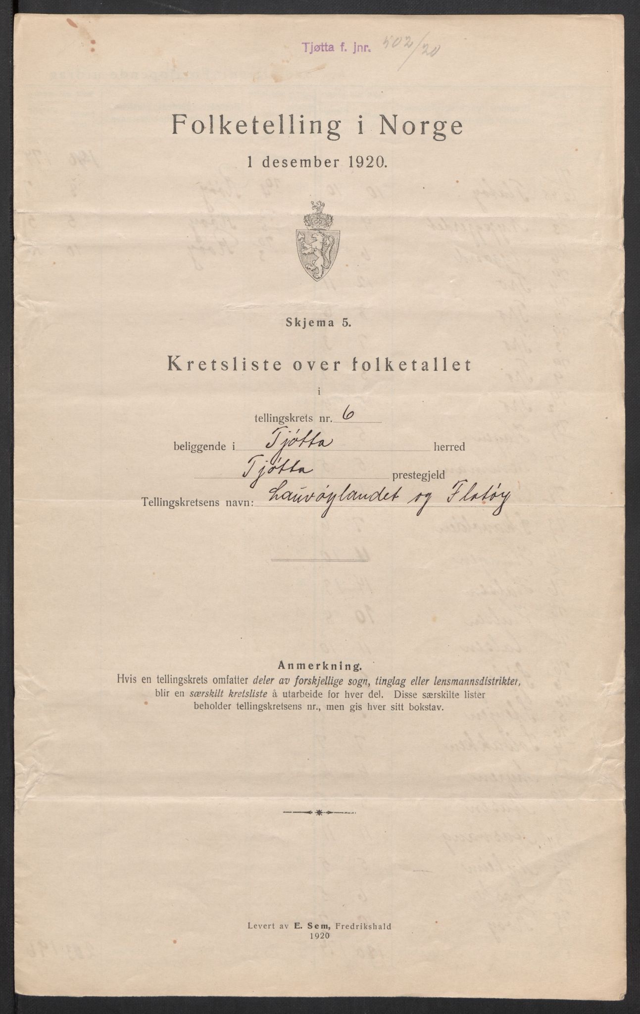 SAT, 1920 census for Tjøtta, 1920, p. 26