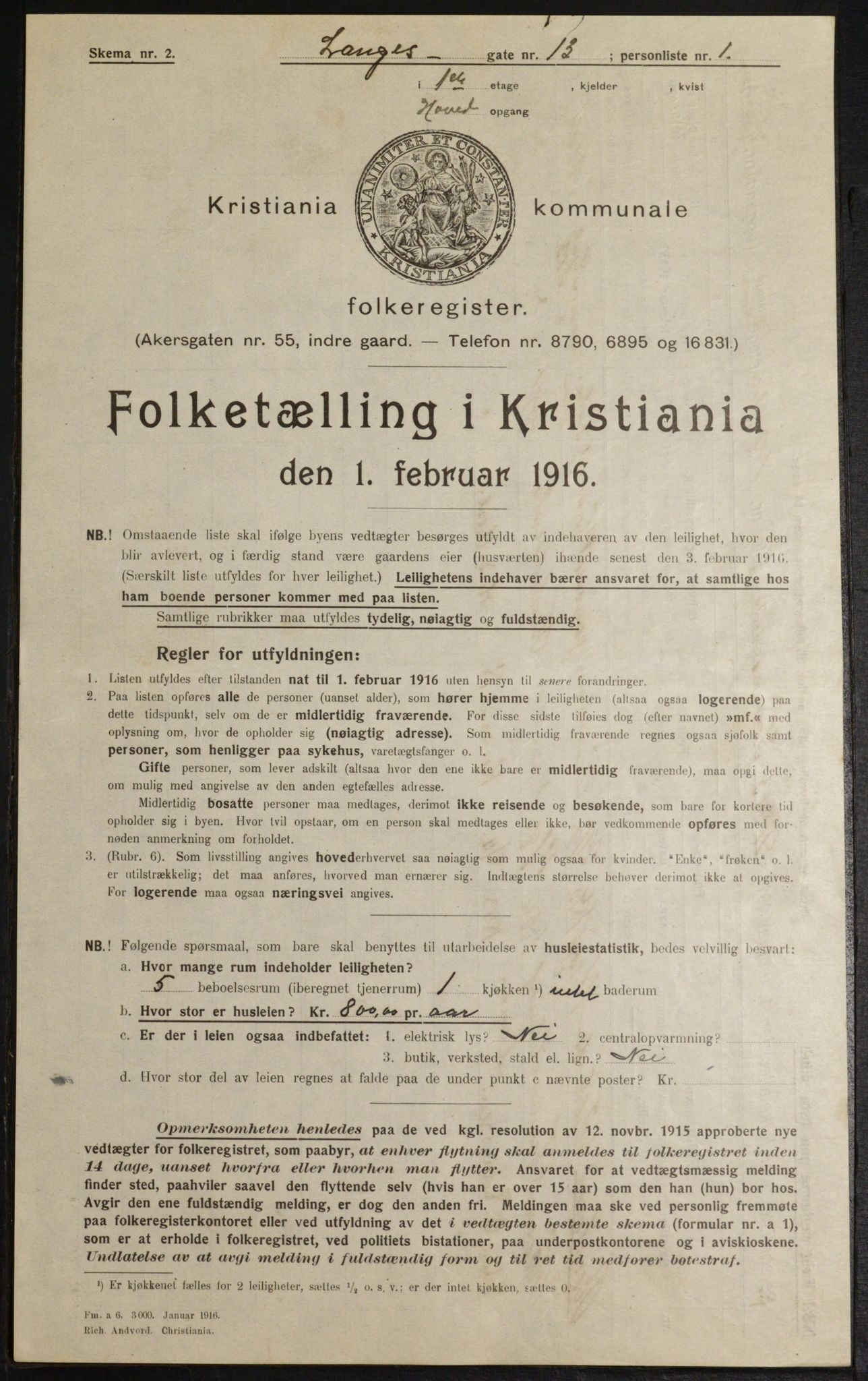 OBA, Municipal Census 1916 for Kristiania, 1916, p. 57594