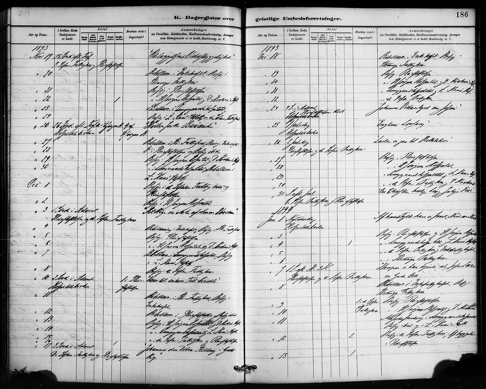 St. Jørgens hospital og Årstad sokneprestembete, AV/SAB-A-99934: Parish register (official) no. A 13, 1886-1906, p. 186