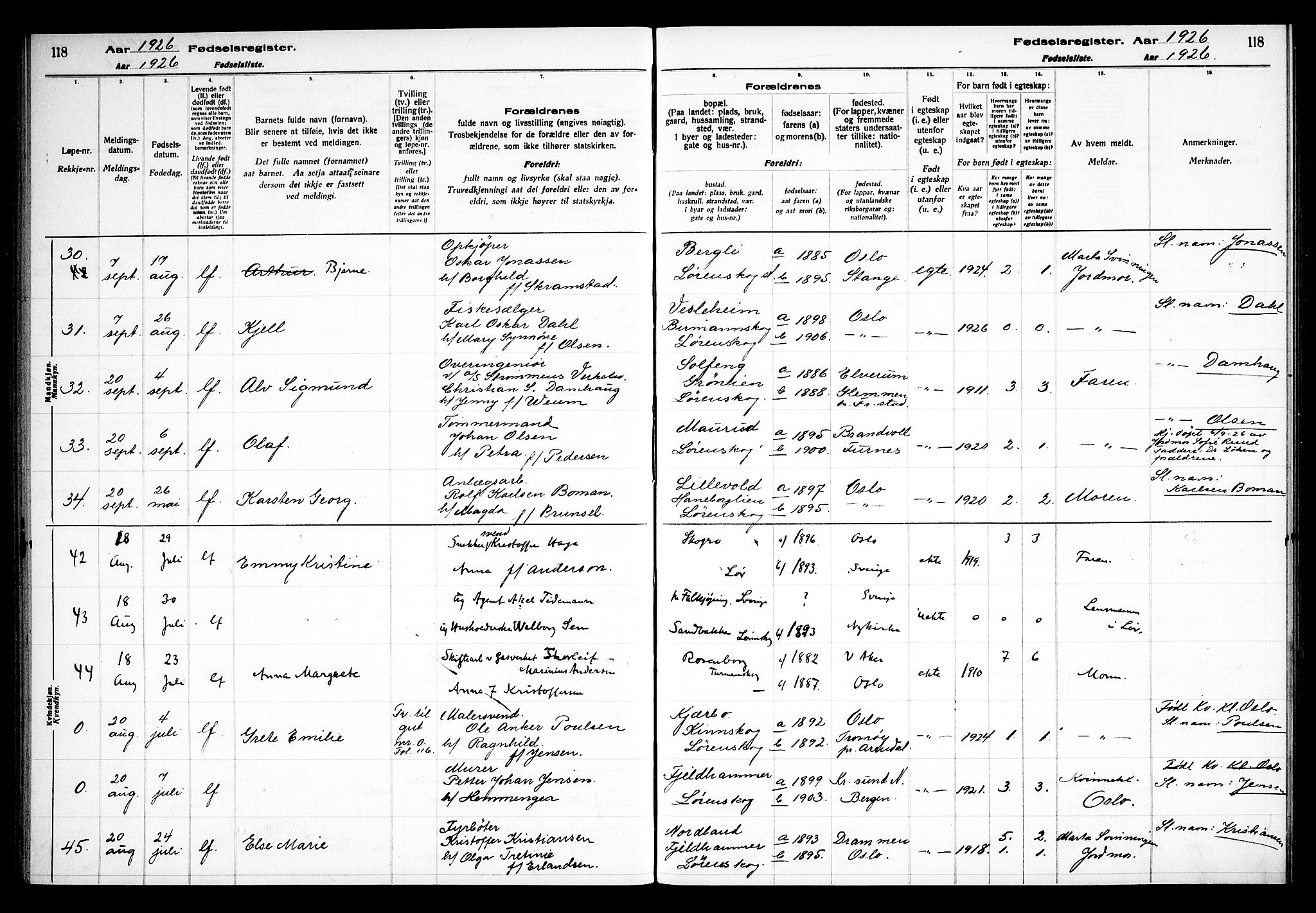 Skedsmo prestekontor Kirkebøker, AV/SAO-A-10033a/J/Jb/L0001: Birth register no. II 1, 1916-1932, p. 118