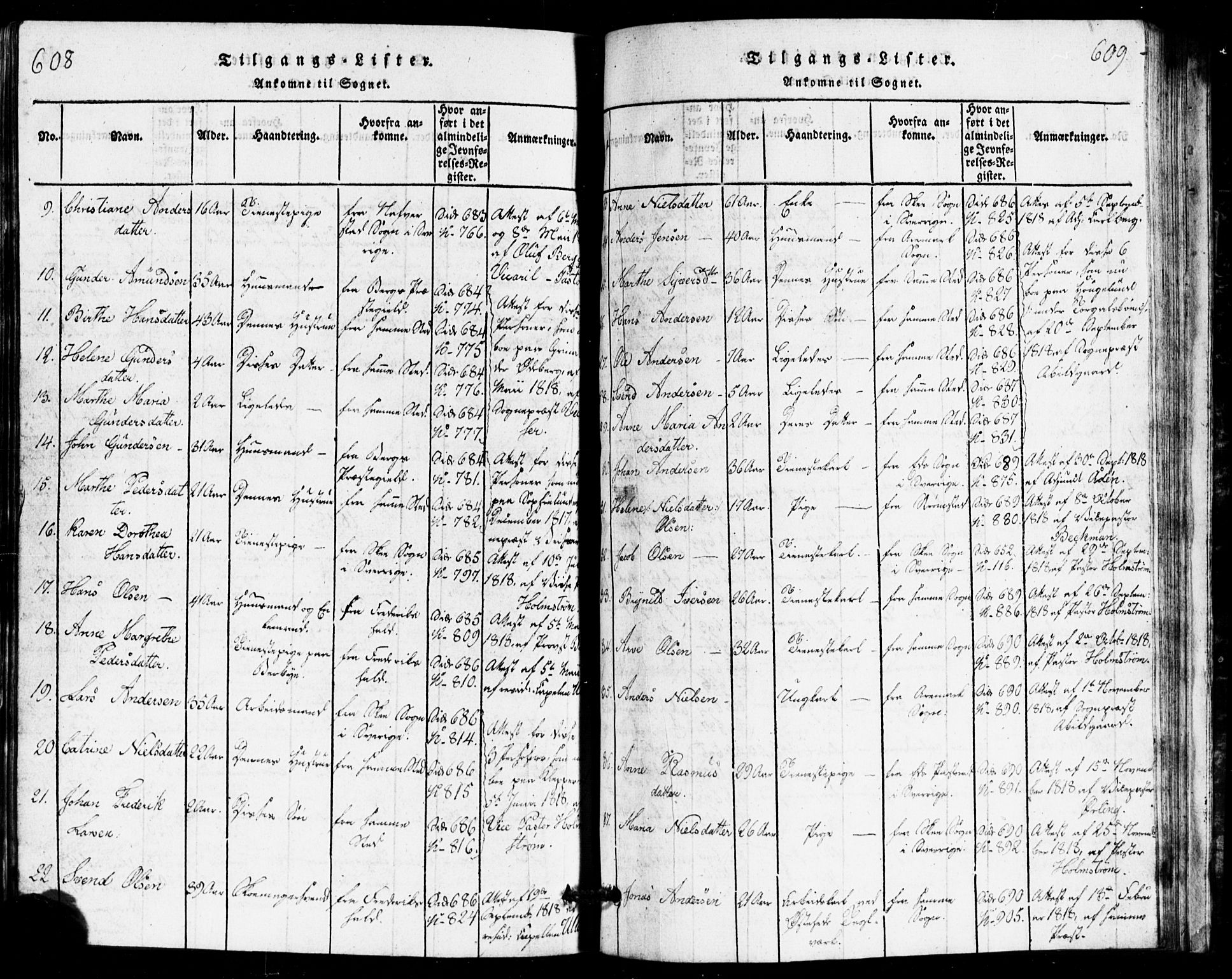 Idd prestekontor Kirkebøker, AV/SAO-A-10911/G/Ga/L0001: Parish register (copy) no. I 1, 1815-1826, p. 608-609