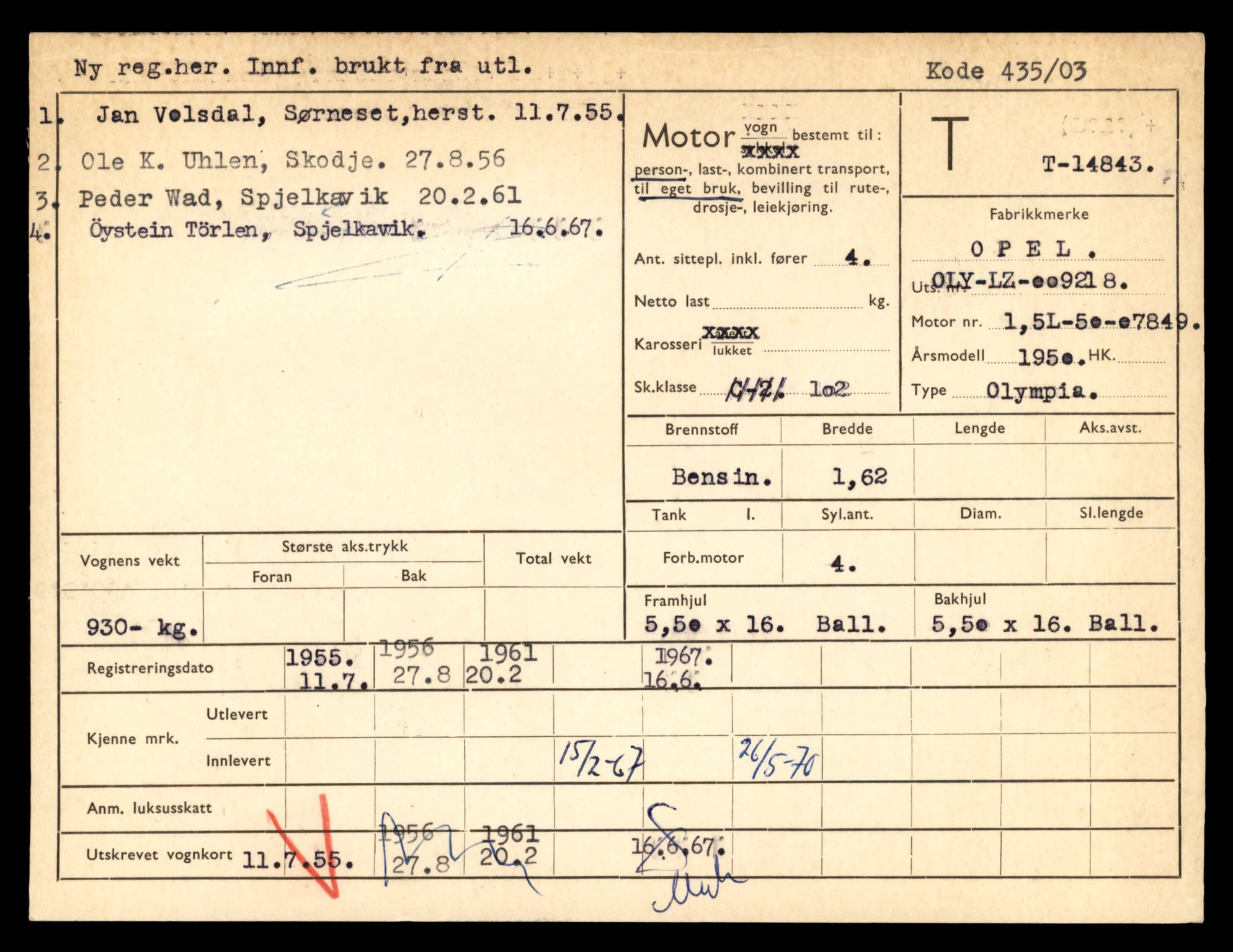 Møre og Romsdal vegkontor - Ålesund trafikkstasjon, AV/SAT-A-4099/F/Fe/L0048: Registreringskort for kjøretøy T 14721 - T 14863, 1927-1998, p. 2797