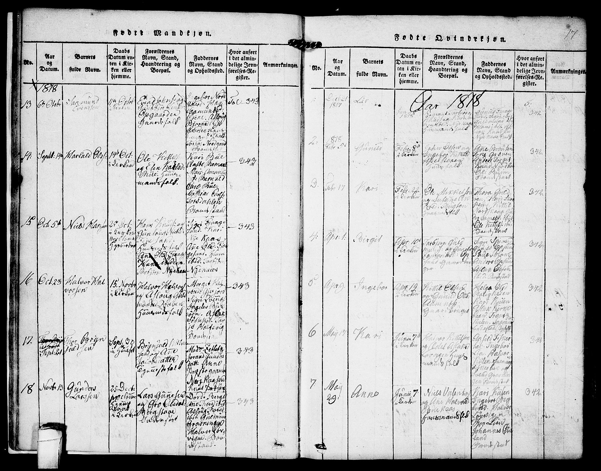 Kviteseid kirkebøker, SAKO/A-276/F/Fa/L0005: Parish register (official) no. I 5, 1815-1836, p. 17