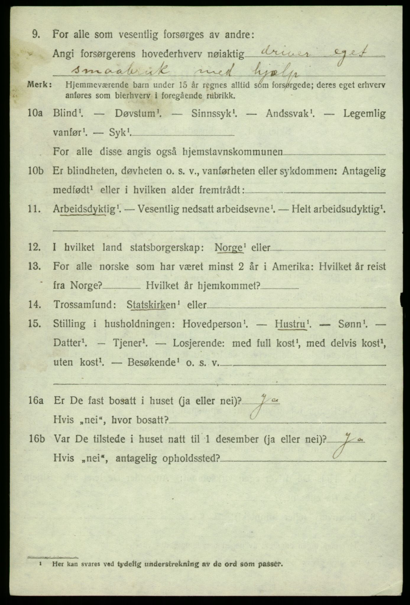 SAB, 1920 census for Sund, 1920, p. 922