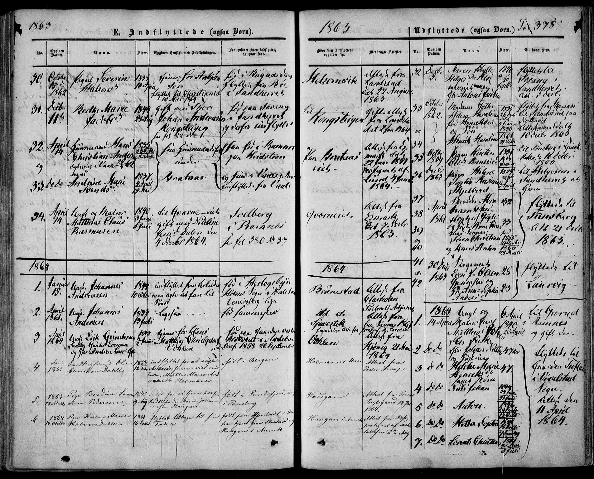 Stokke kirkebøker, AV/SAKO-A-320/F/Fa/L0008: Parish register (official) no. I 8, 1858-1871, p. 378