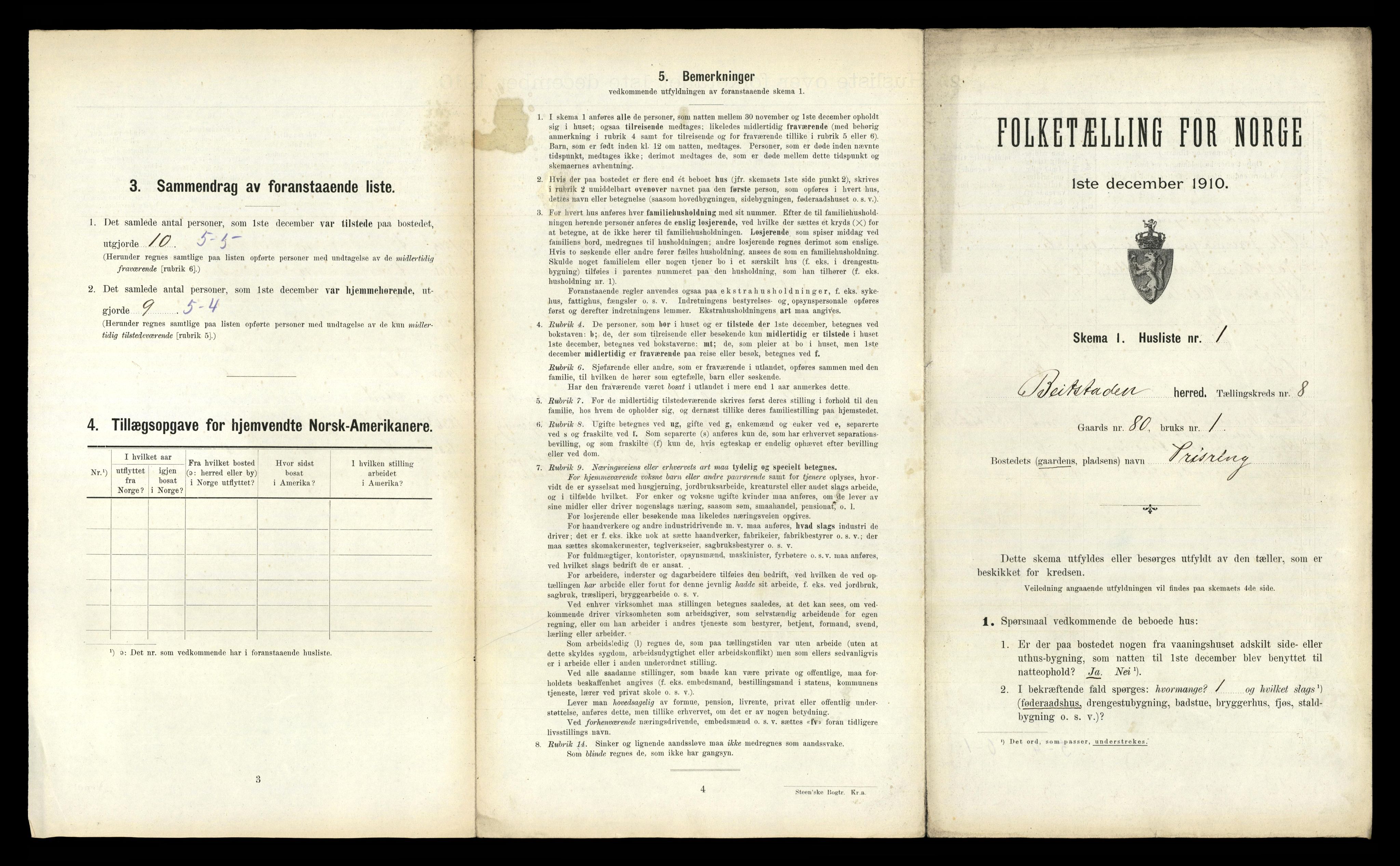 RA, 1910 census for Beitstad, 1910, p. 713