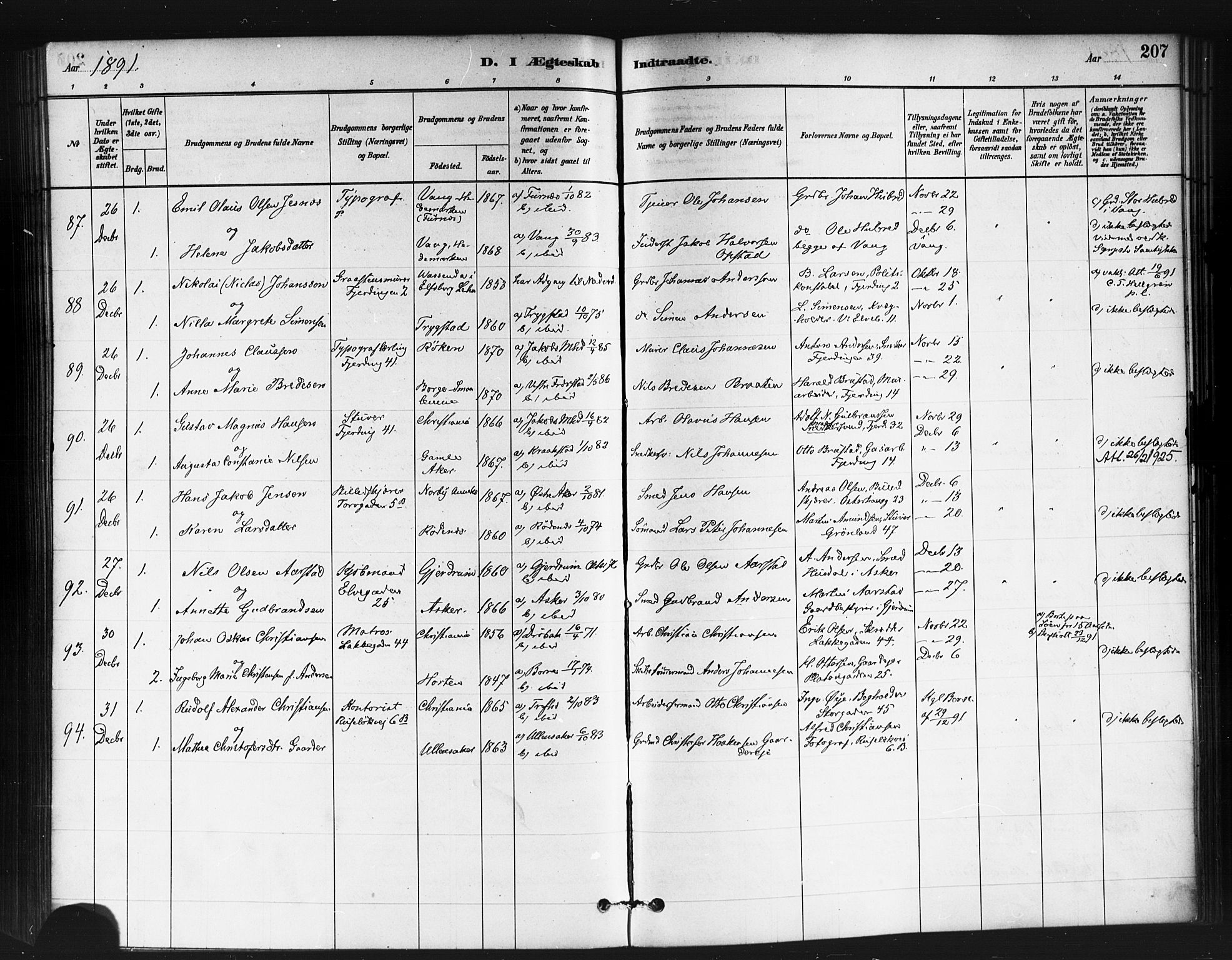 Jakob prestekontor Kirkebøker, SAO/A-10850/F/Fa/L0004: Parish register (official) no. 4, 1880-1894, p. 207