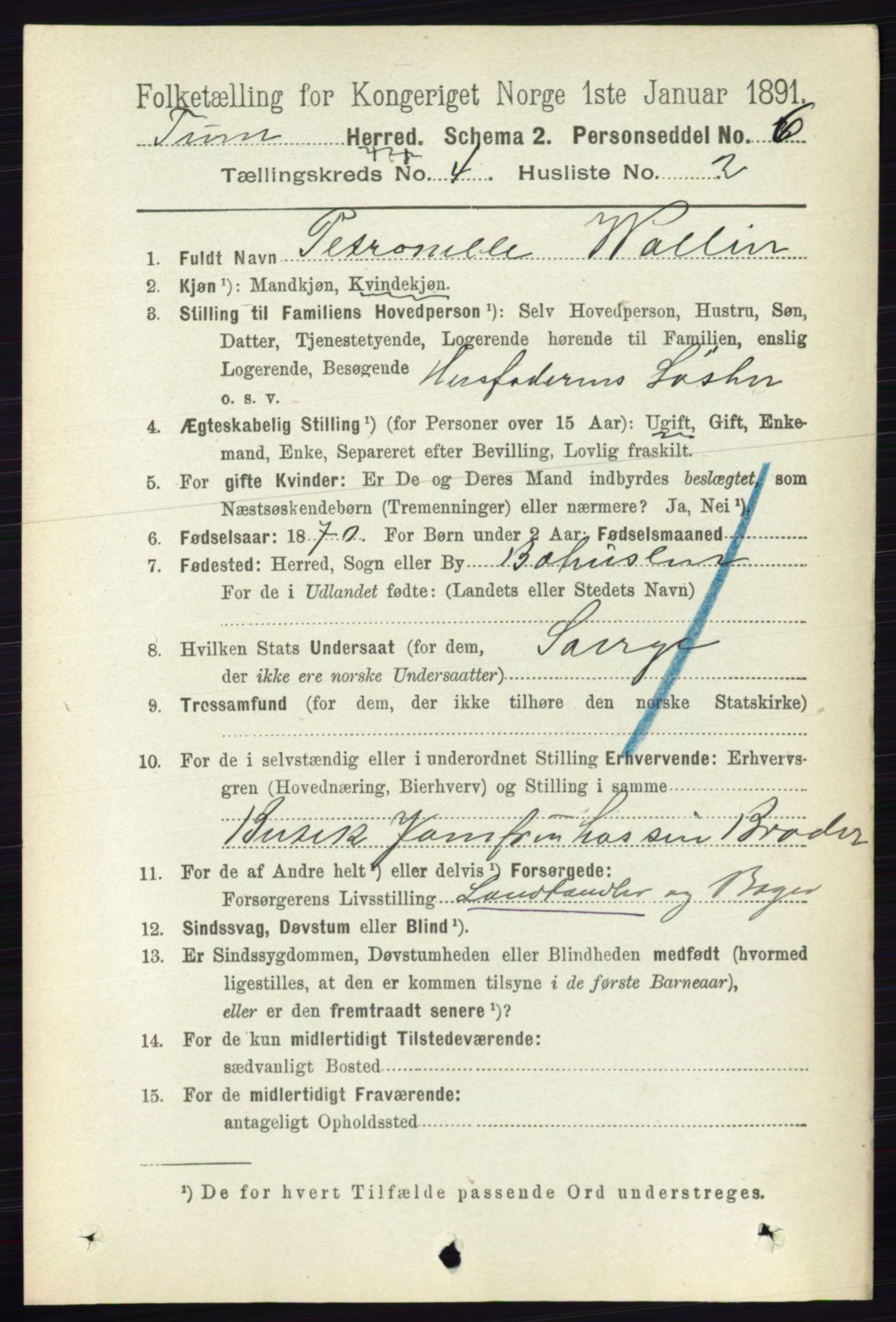 RA, 1891 census for 0130 Tune, 1891, p. 2208