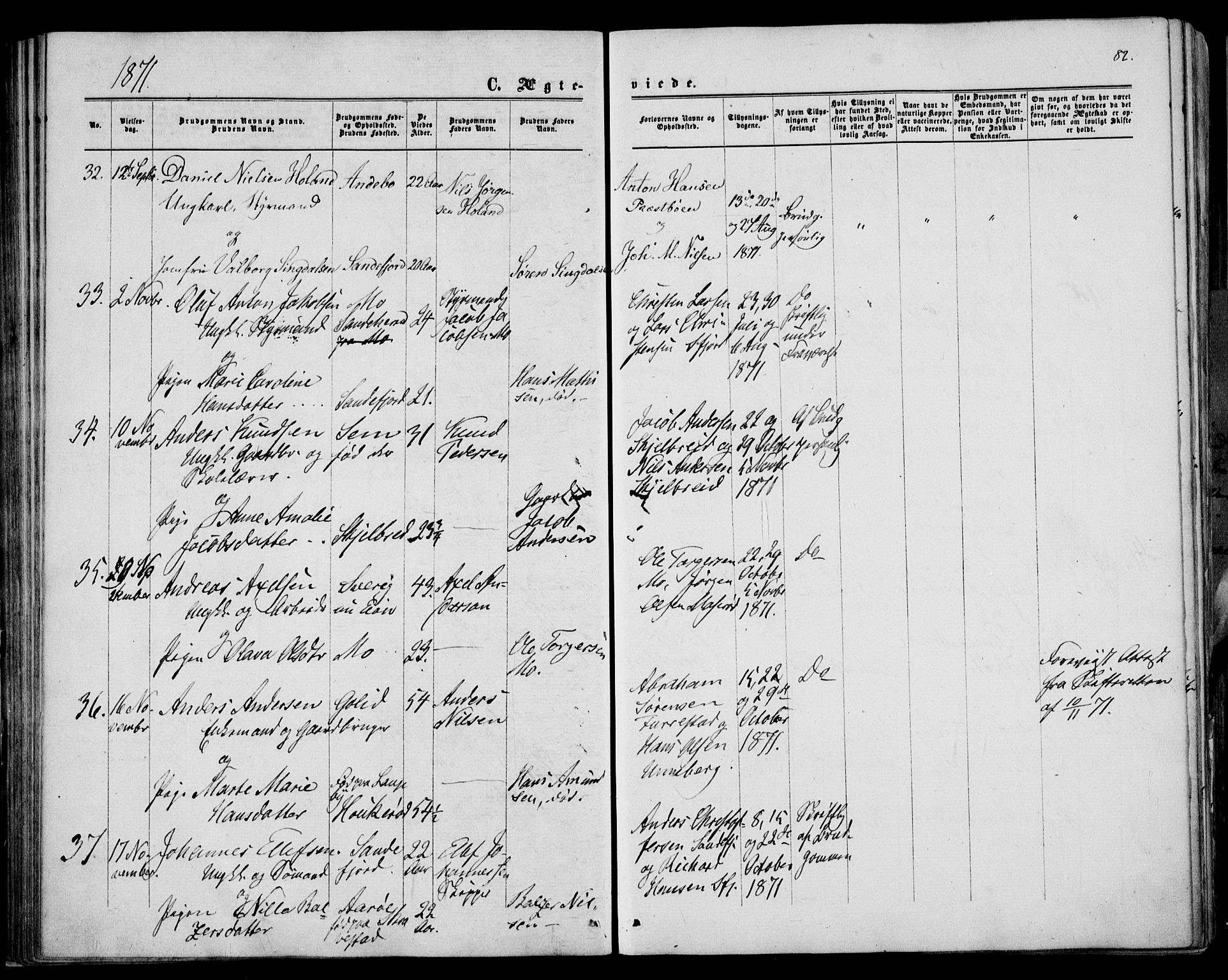 Sandar kirkebøker, AV/SAKO-A-243/F/Fa/L0009: Parish register (official) no. 9, 1862-1871, p. 82