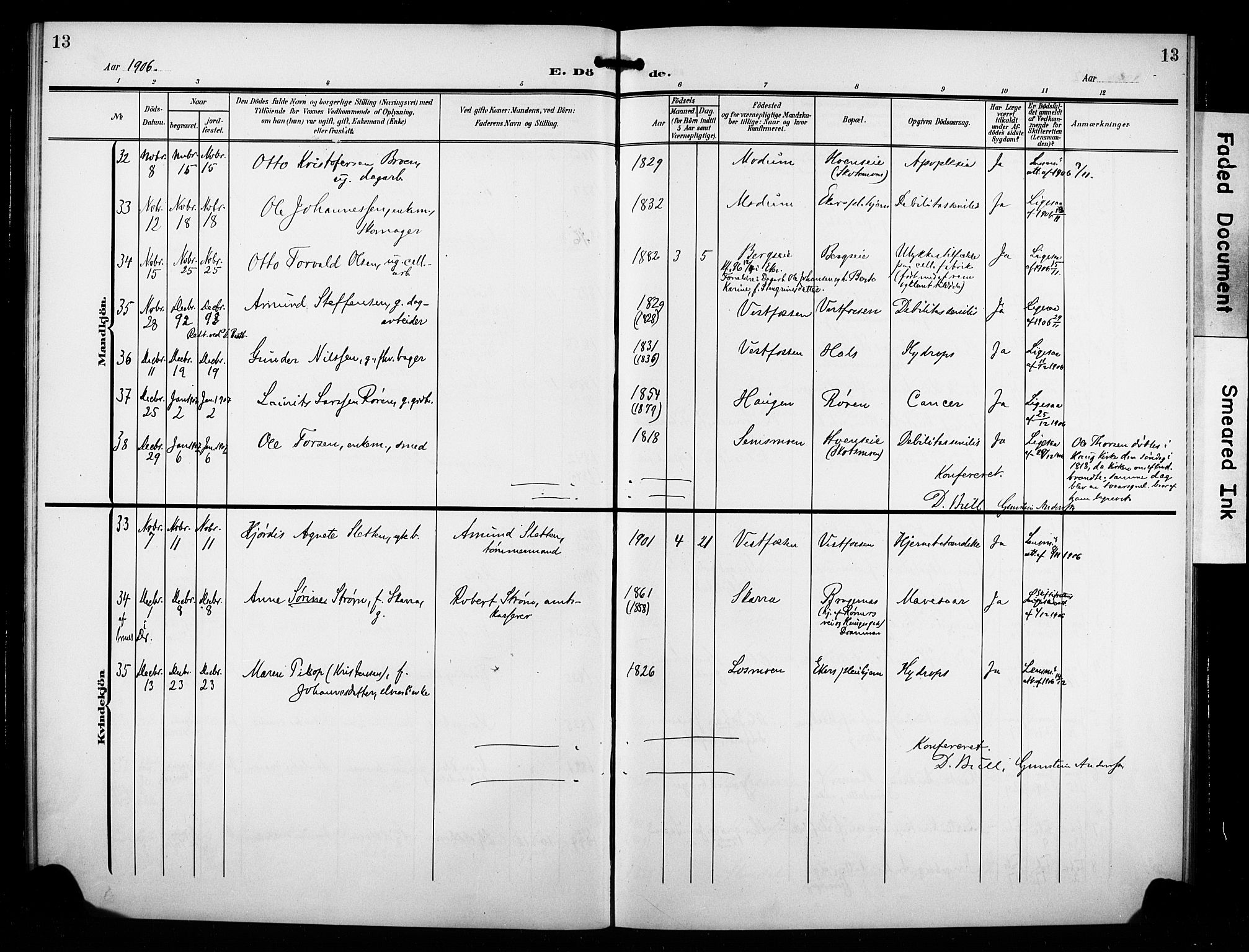 Eiker kirkebøker, AV/SAKO-A-4/F/Fb/L0004: Parish register (official) no. II 4, 1905-1914, p. 13