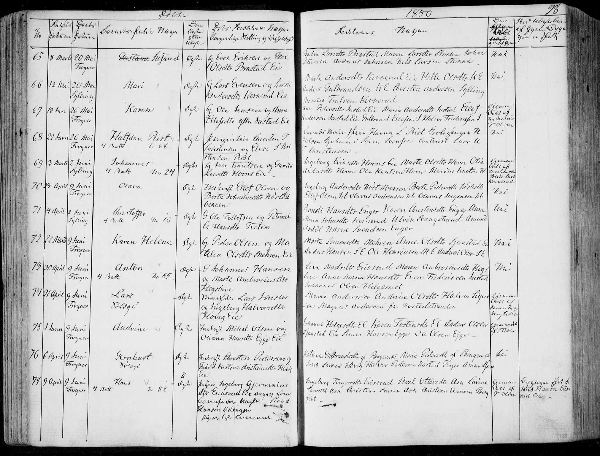 Lier kirkebøker, SAKO/A-230/F/Fa/L0011: Parish register (official) no. I 11, 1843-1854, p. 98