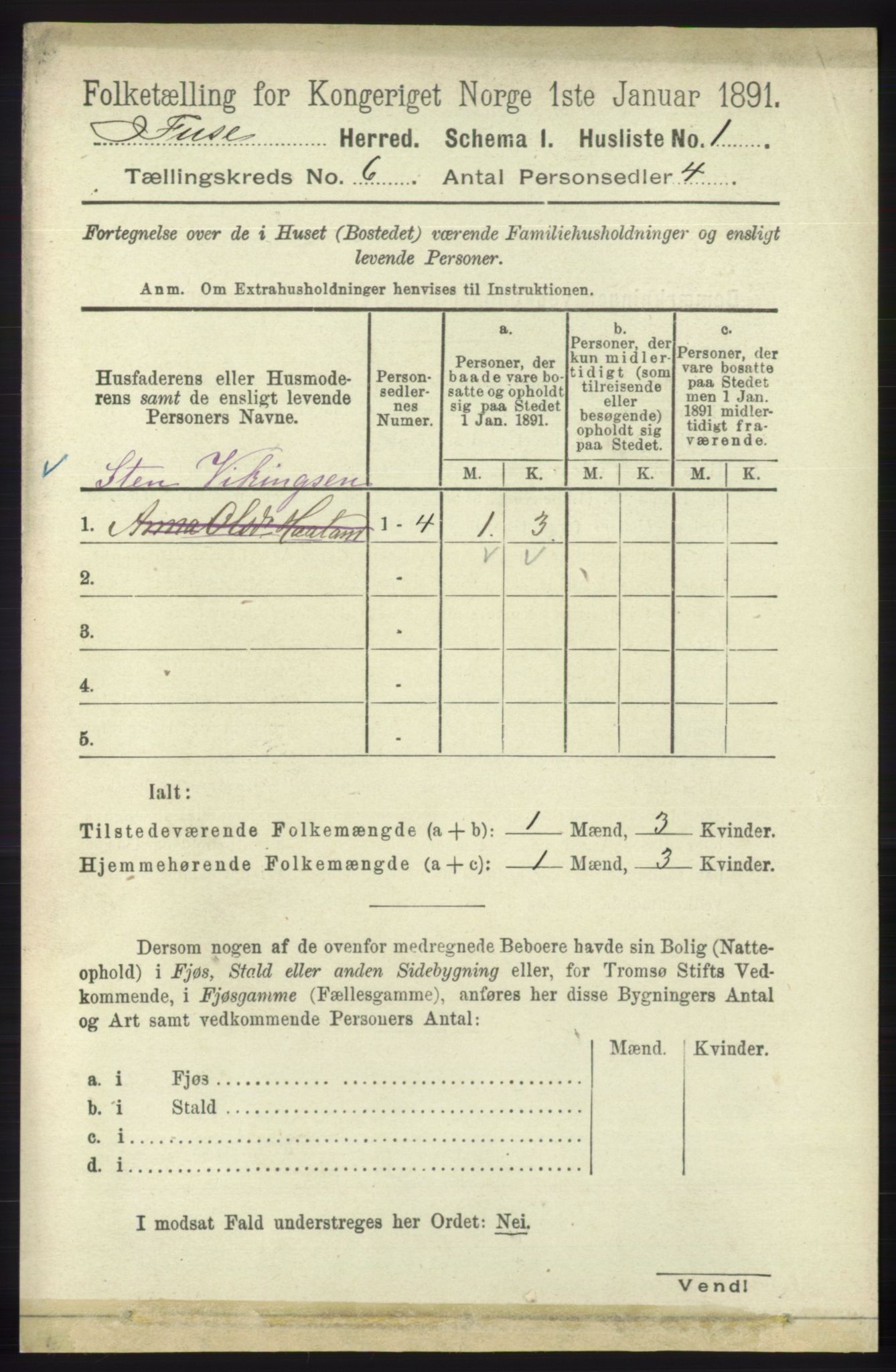 RA, 1891 census for 1241 Fusa, 1891, p. 1043