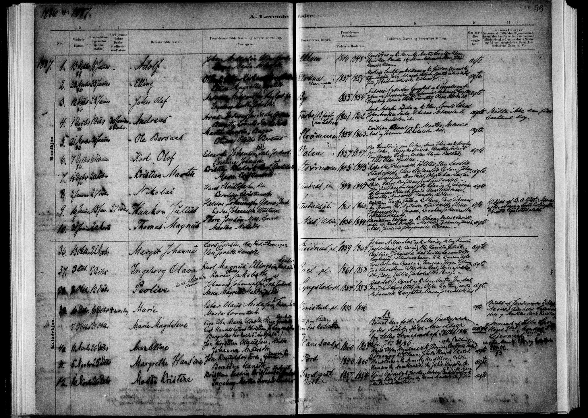 Ministerialprotokoller, klokkerbøker og fødselsregistre - Nord-Trøndelag, SAT/A-1458/730/L0285: Parish register (official) no. 730A10, 1879-1914, p. 56