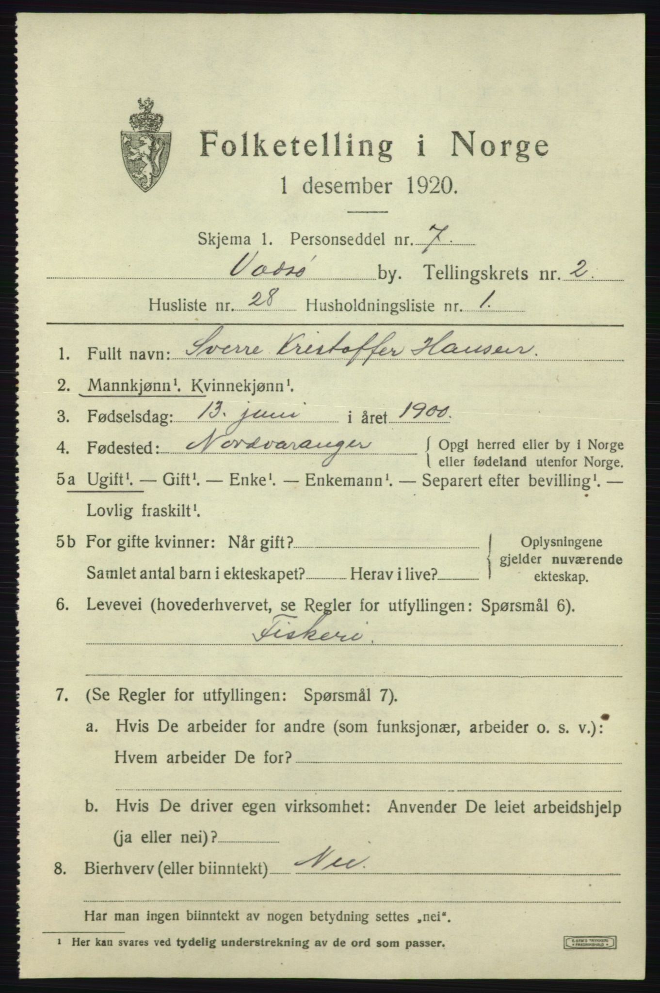 SATØ, 1920 census for Vadsø, 1920, p. 3705