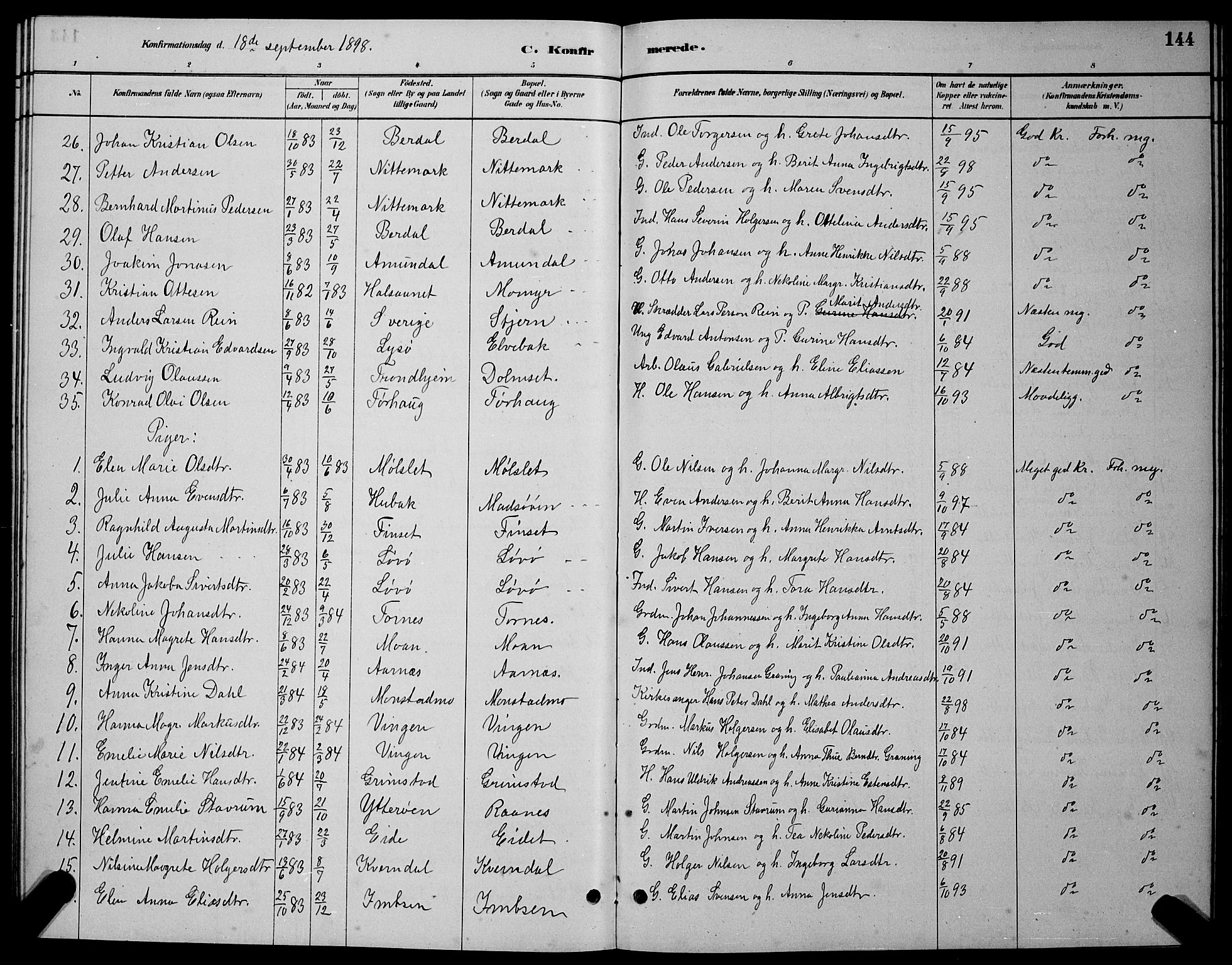 Ministerialprotokoller, klokkerbøker og fødselsregistre - Sør-Trøndelag, SAT/A-1456/655/L0687: Parish register (copy) no. 655C03, 1880-1898, p. 144