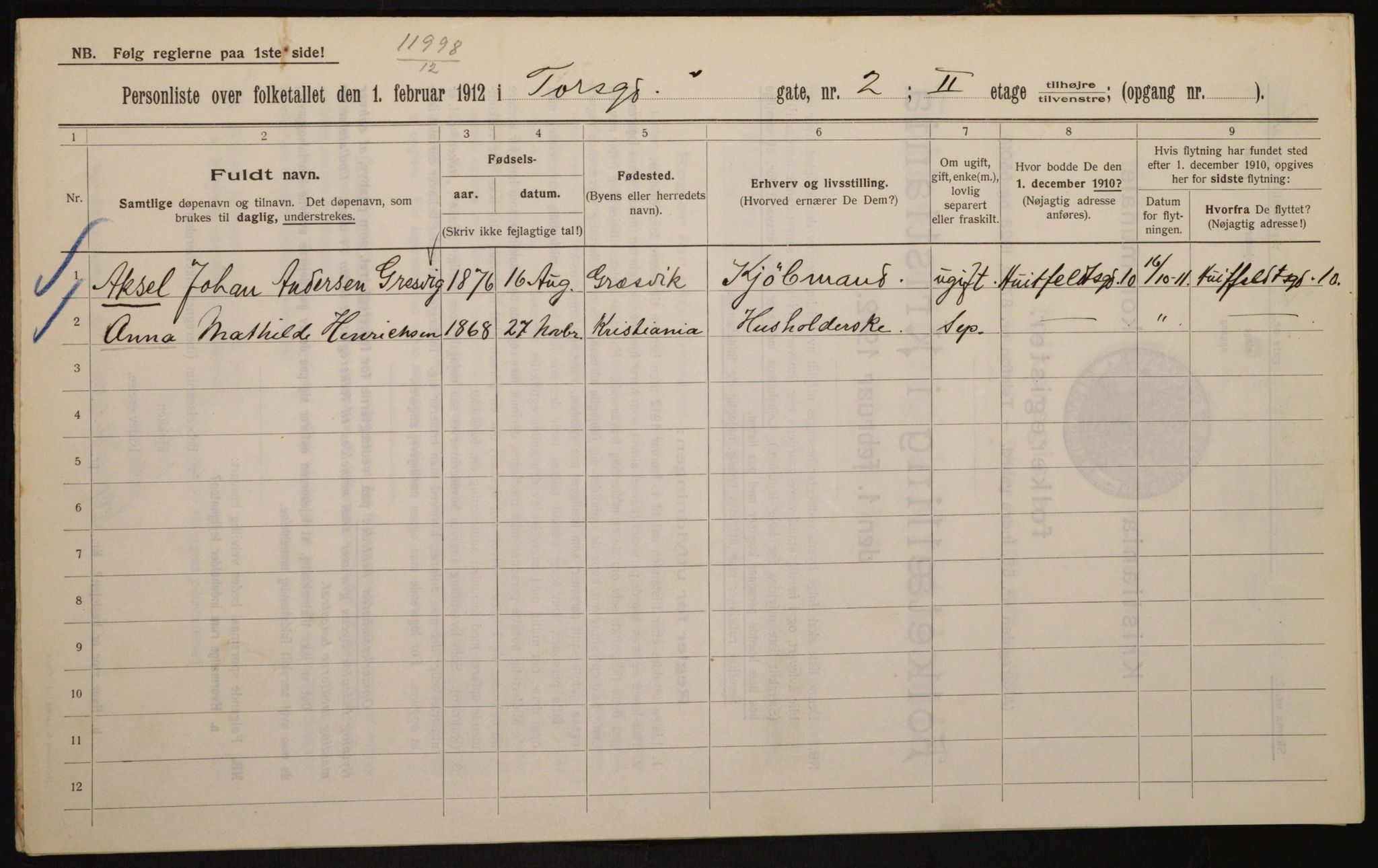 OBA, Municipal Census 1912 for Kristiania, 1912, p. 114308