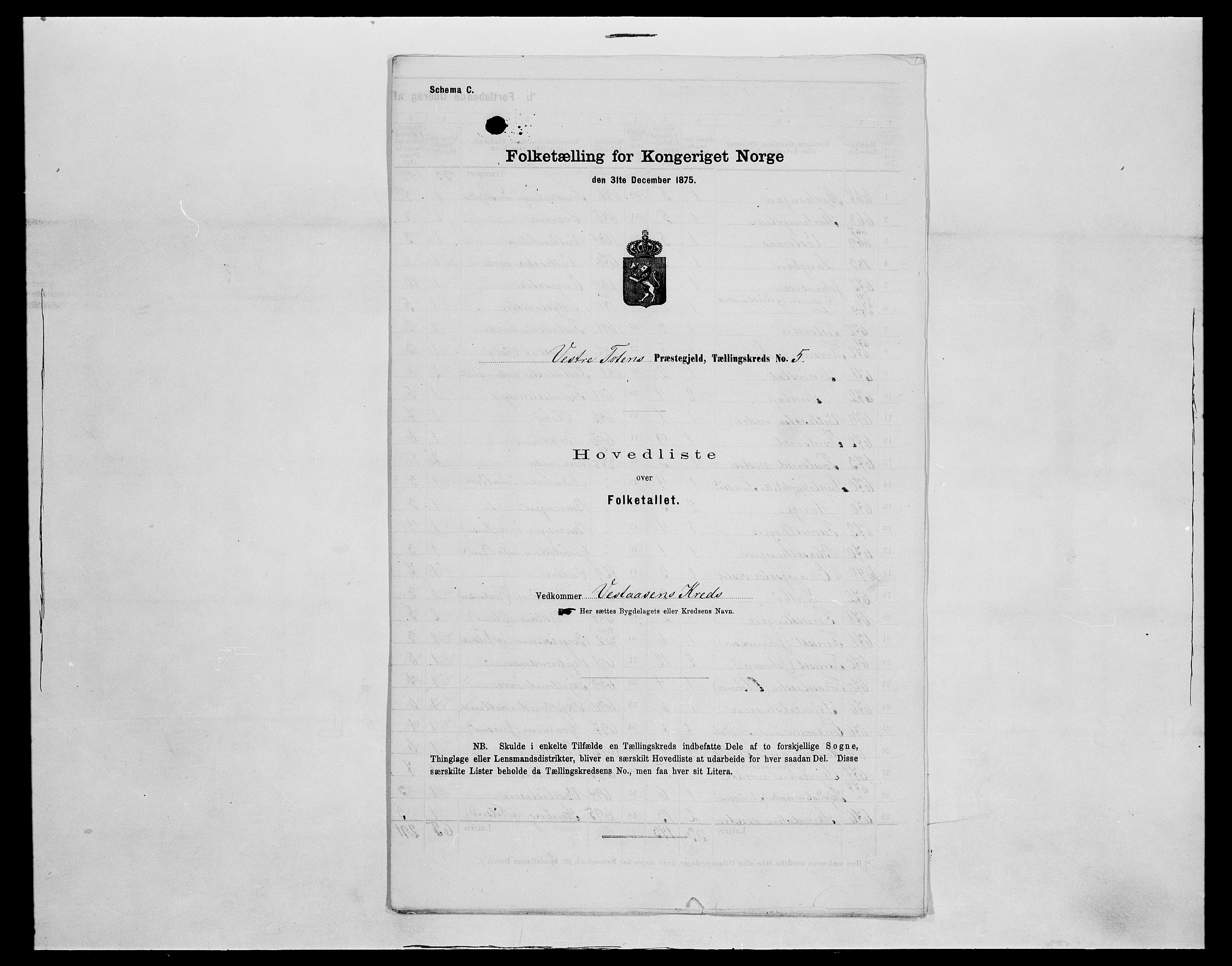 SAH, 1875 census for 0529P Vestre Toten, 1875, p. 46