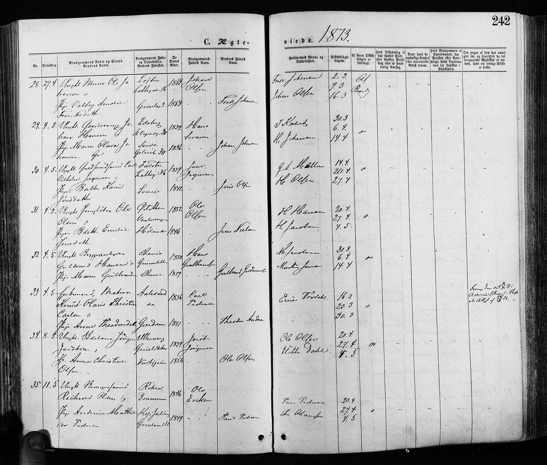 Grønland prestekontor Kirkebøker, SAO/A-10848/F/Fa/L0005: Parish register (official) no. 5, 1869-1880, p. 242