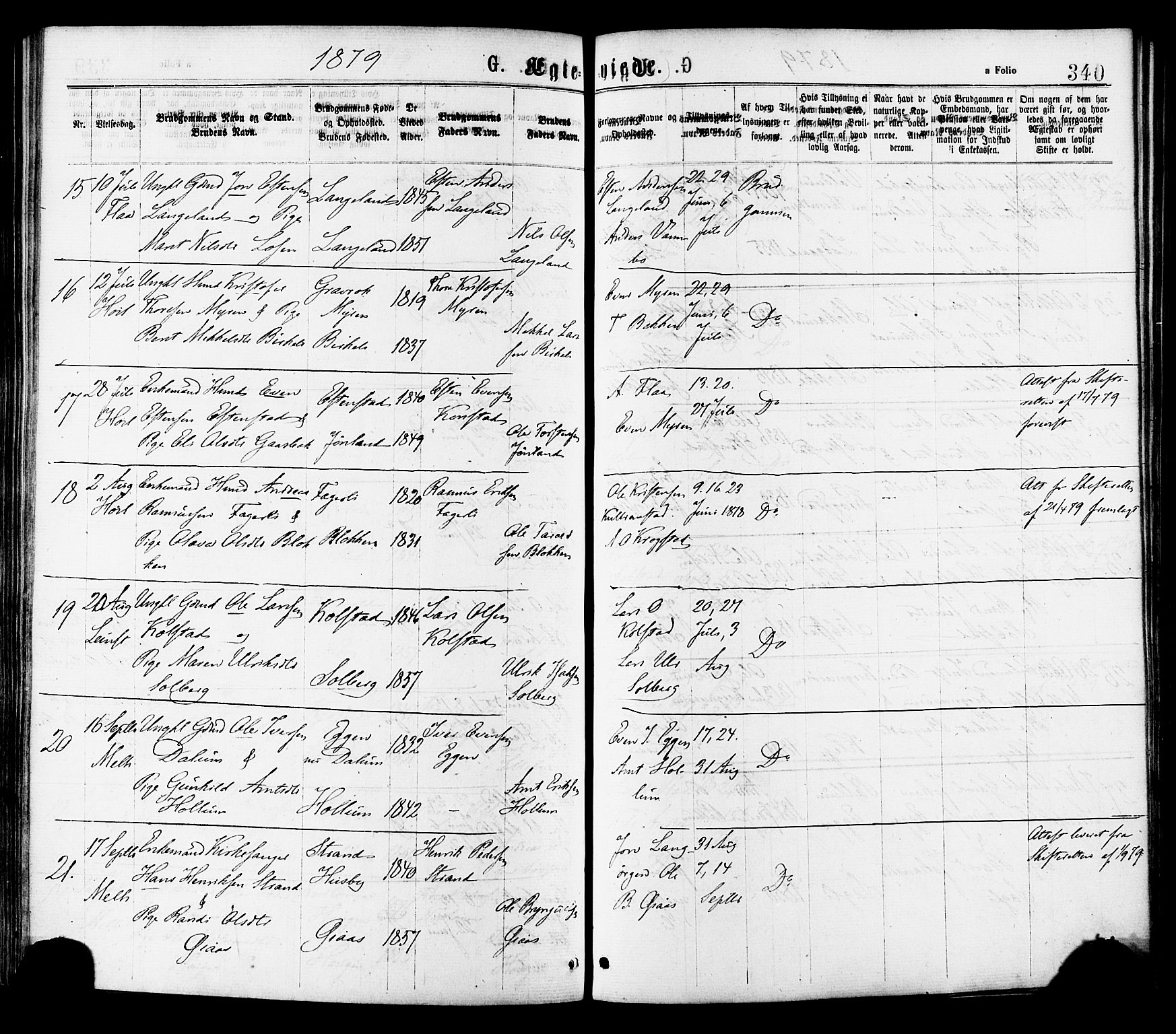 Ministerialprotokoller, klokkerbøker og fødselsregistre - Sør-Trøndelag, SAT/A-1456/691/L1079: Parish register (official) no. 691A11, 1873-1886, p. 340