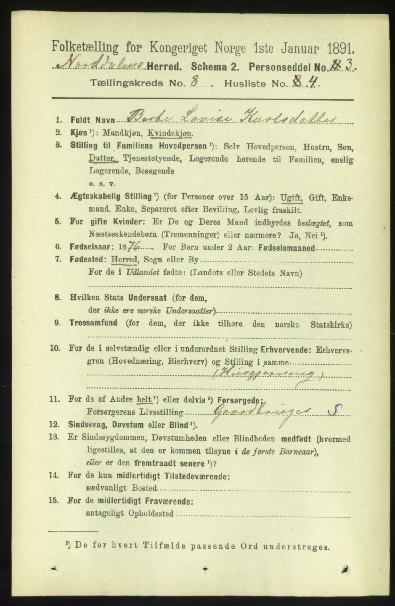 RA, 1891 census for 1524 Norddal, 1891, p. 1567