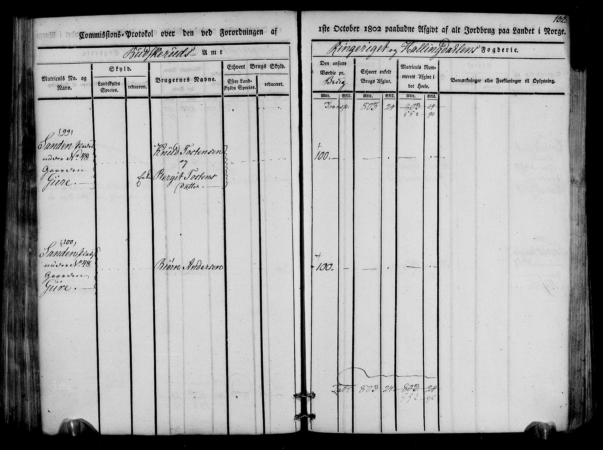 Rentekammeret inntil 1814, Realistisk ordnet avdeling, AV/RA-EA-4070/N/Ne/Nea/L0047: Ringerike og Hallingdal fogderi. Kommisjonsprotokoll for Nes prestegjeld, 1803, p. 135