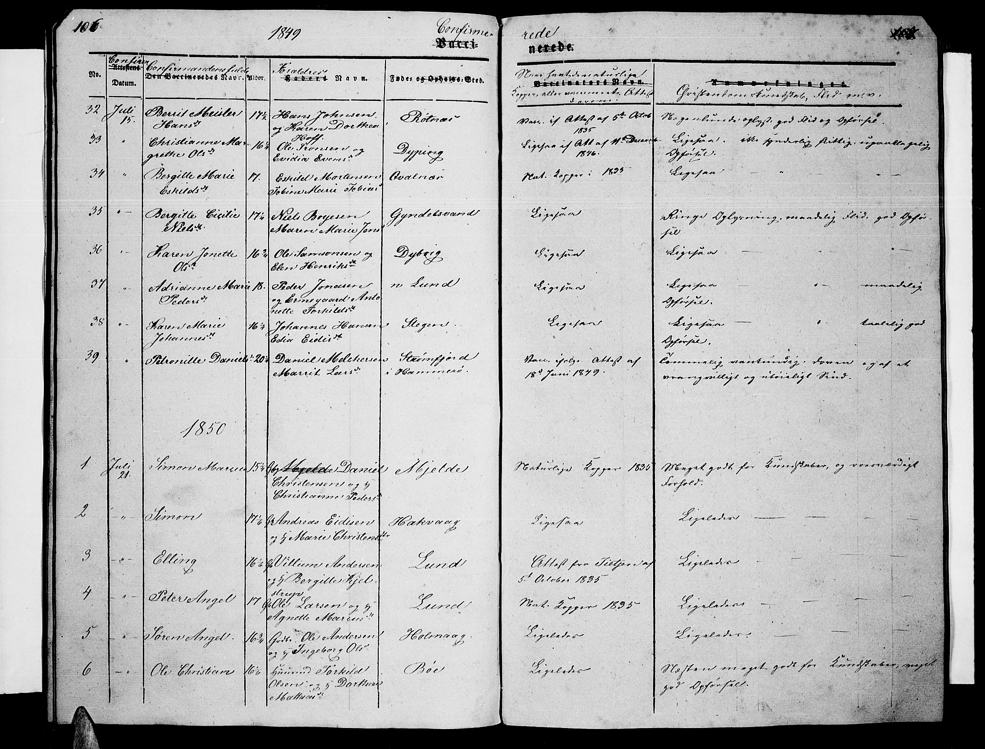 Ministerialprotokoller, klokkerbøker og fødselsregistre - Nordland, AV/SAT-A-1459/855/L0813: Parish register (copy) no. 855C02, 1836-1850, p. 106-107