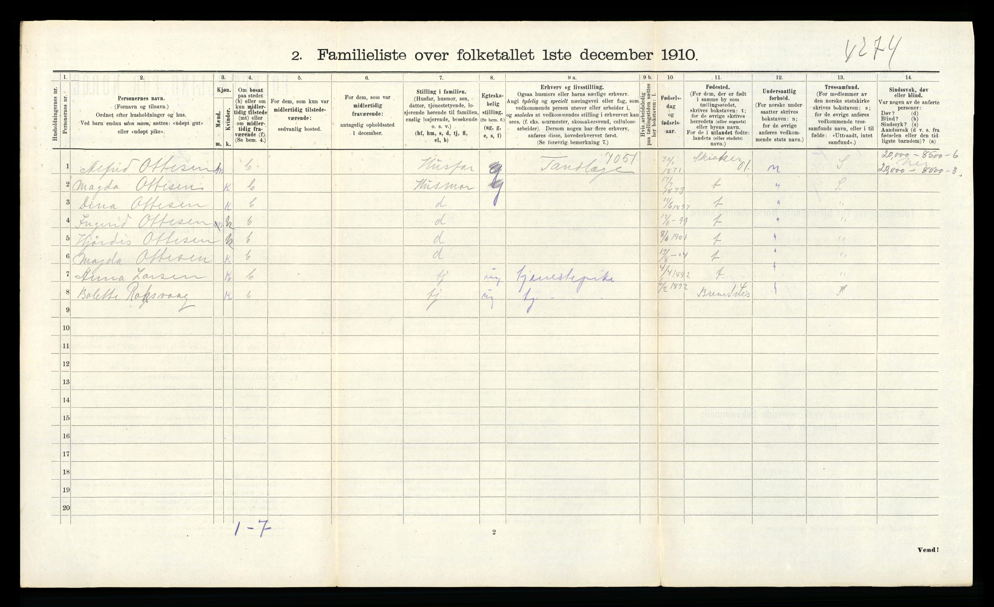 RA, 1910 census for Kristiansund, 1910, p. 4296