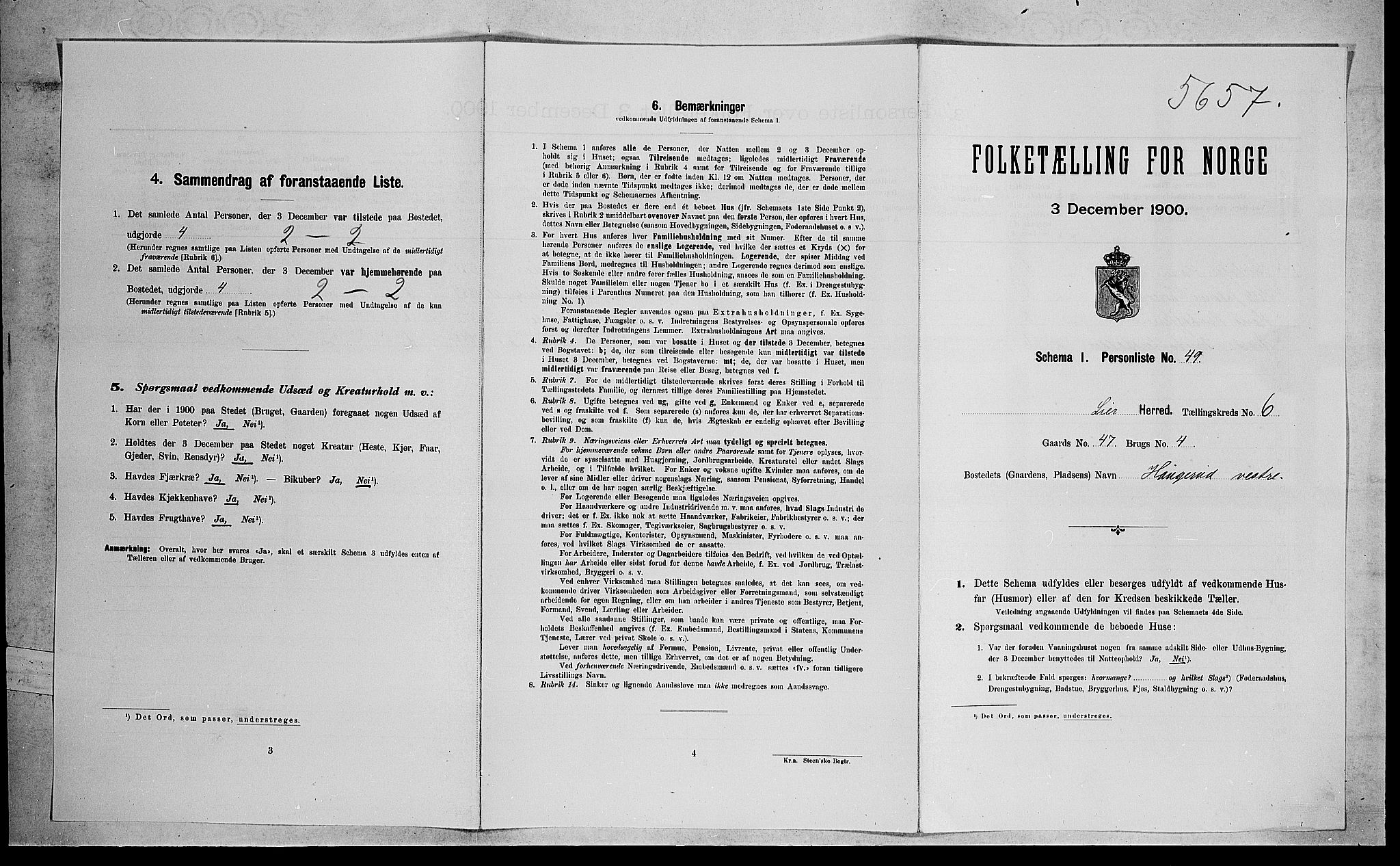 RA, 1900 census for Lier, 1900, p. 1151