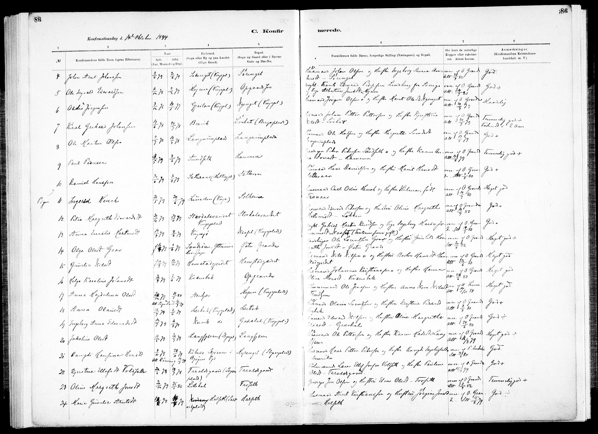 Ministerialprotokoller, klokkerbøker og fødselsregistre - Nord-Trøndelag, AV/SAT-A-1458/733/L0325: Parish register (official) no. 733A04, 1884-1908, p. 86