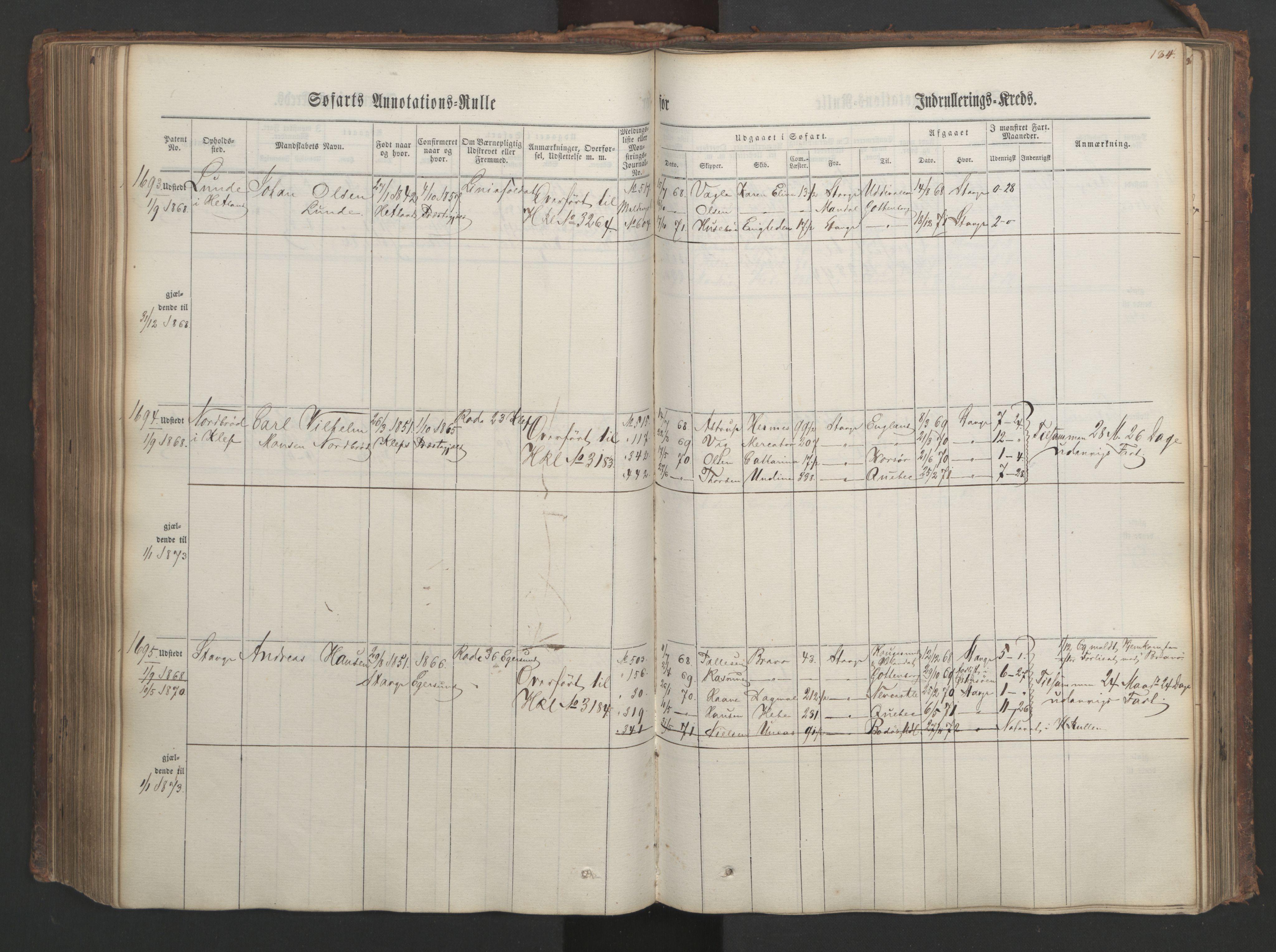 Stavanger sjømannskontor, AV/SAST-A-102006/F/Ff/L0003: Annotasjonsrulle, patentnr. 1144-1761, 1866, p. 221