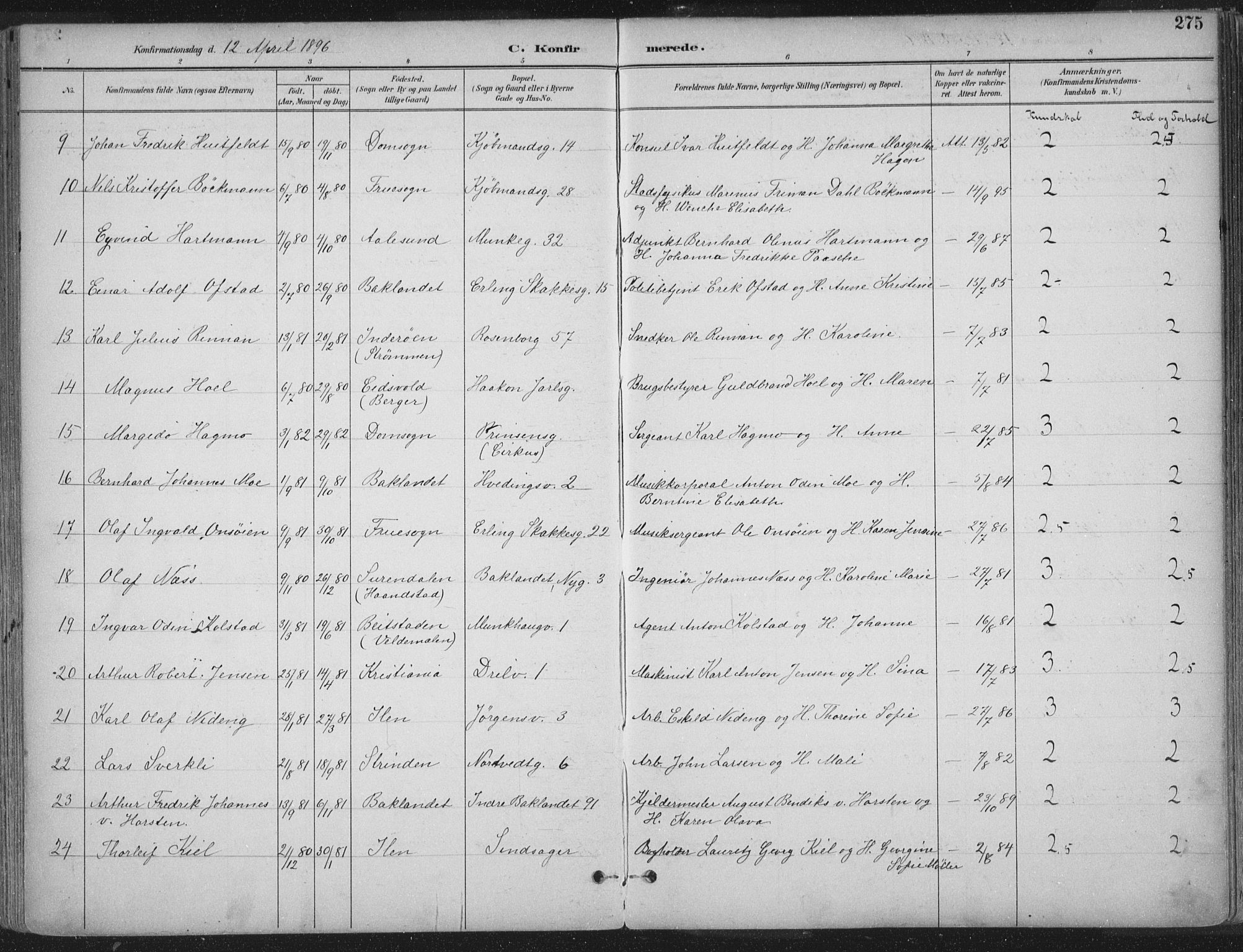 Ministerialprotokoller, klokkerbøker og fødselsregistre - Sør-Trøndelag, SAT/A-1456/601/L0062: Parish register (official) no. 601A30, 1891-1911, p. 275