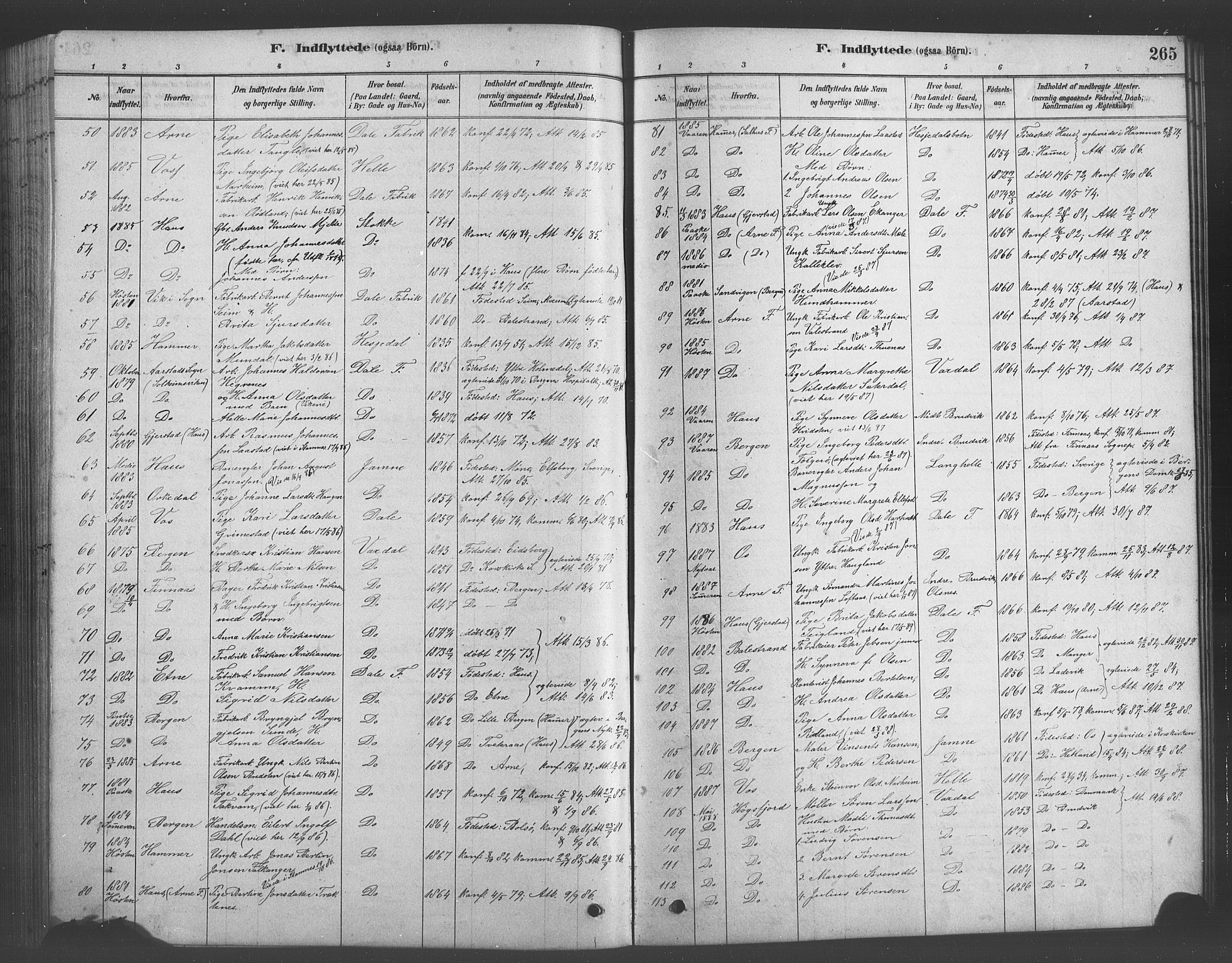 Bruvik Sokneprestembete, SAB/A-74701/H/Hab: Parish register (copy) no. A 1, 1878-1907, p. 265