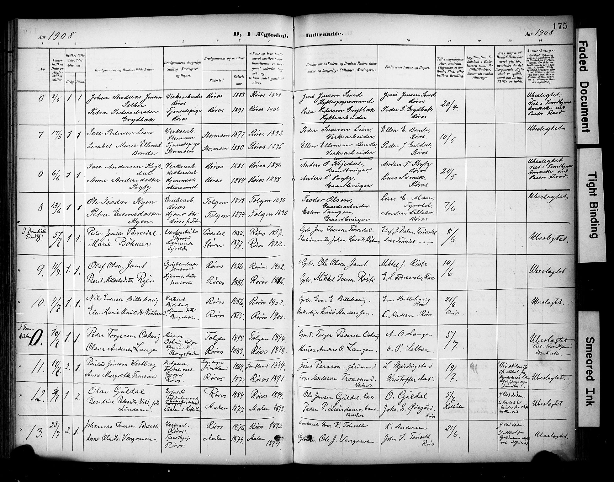 Ministerialprotokoller, klokkerbøker og fødselsregistre - Sør-Trøndelag, SAT/A-1456/681/L0936: Parish register (official) no. 681A14, 1899-1908, p. 175